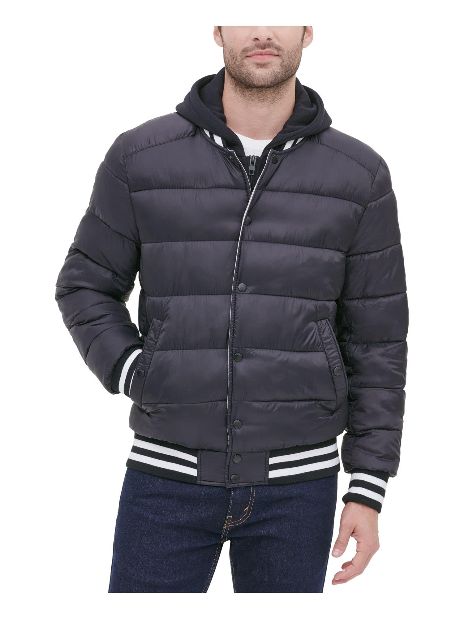 Guess Mens Varsity Puffer With Hood Jacket in Black for Men | Lyst