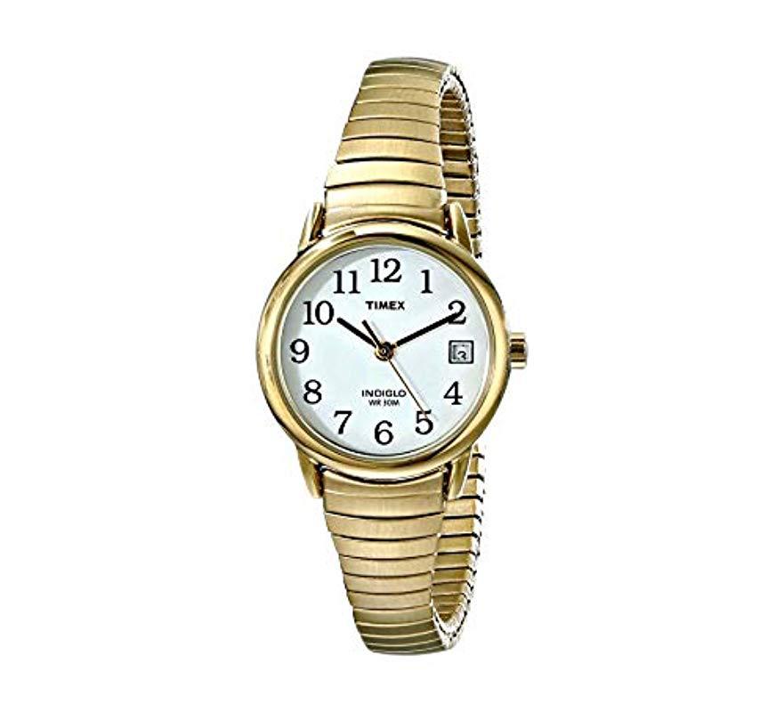 Timex Ladies Easy Reader White Dial With Gold Expansion Band Watch