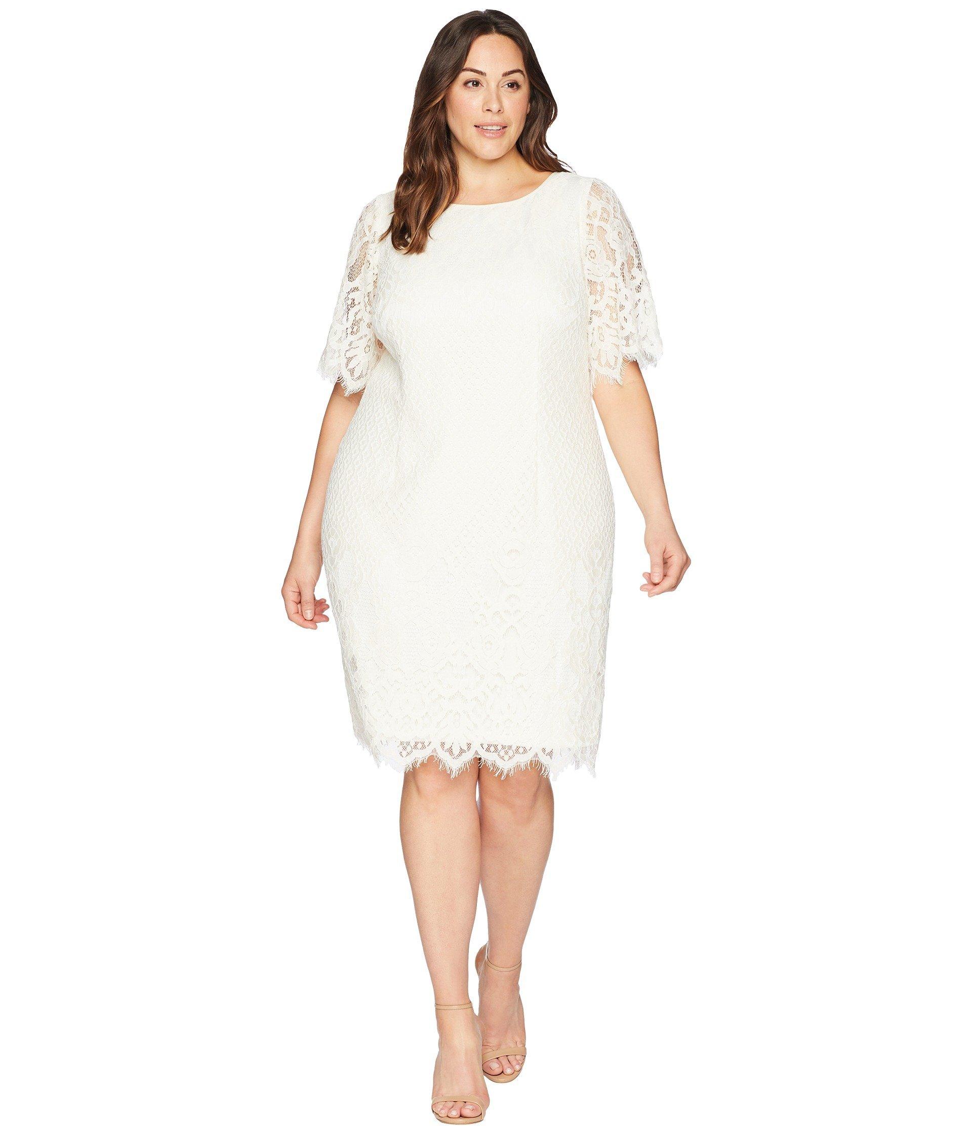 Adrianna Papell Size Plus Bell Sleeve Georgia Lace Sheath Dress in Ivory  (White) | Lyst