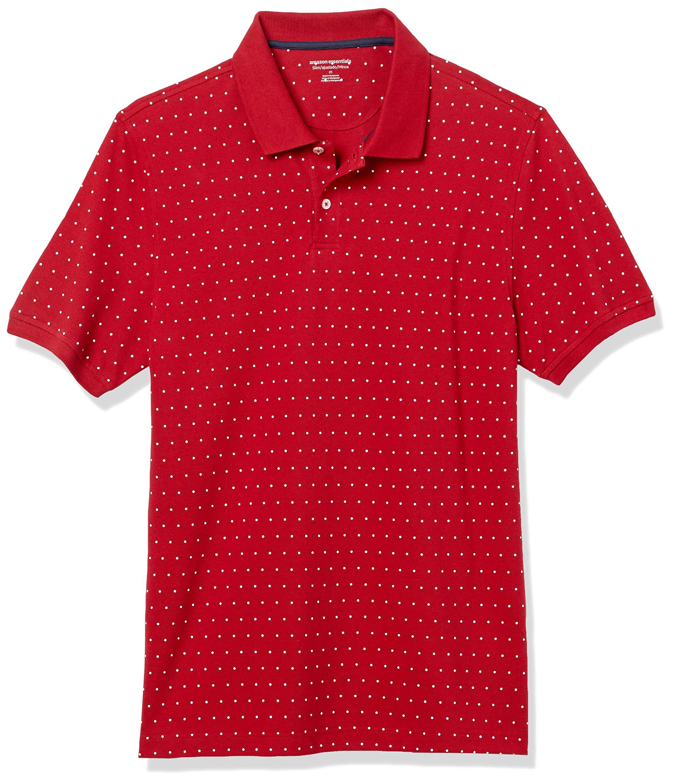 Amazon Essentials Slimfit Cotton Pique Polo Shirt Shirt in Red/White