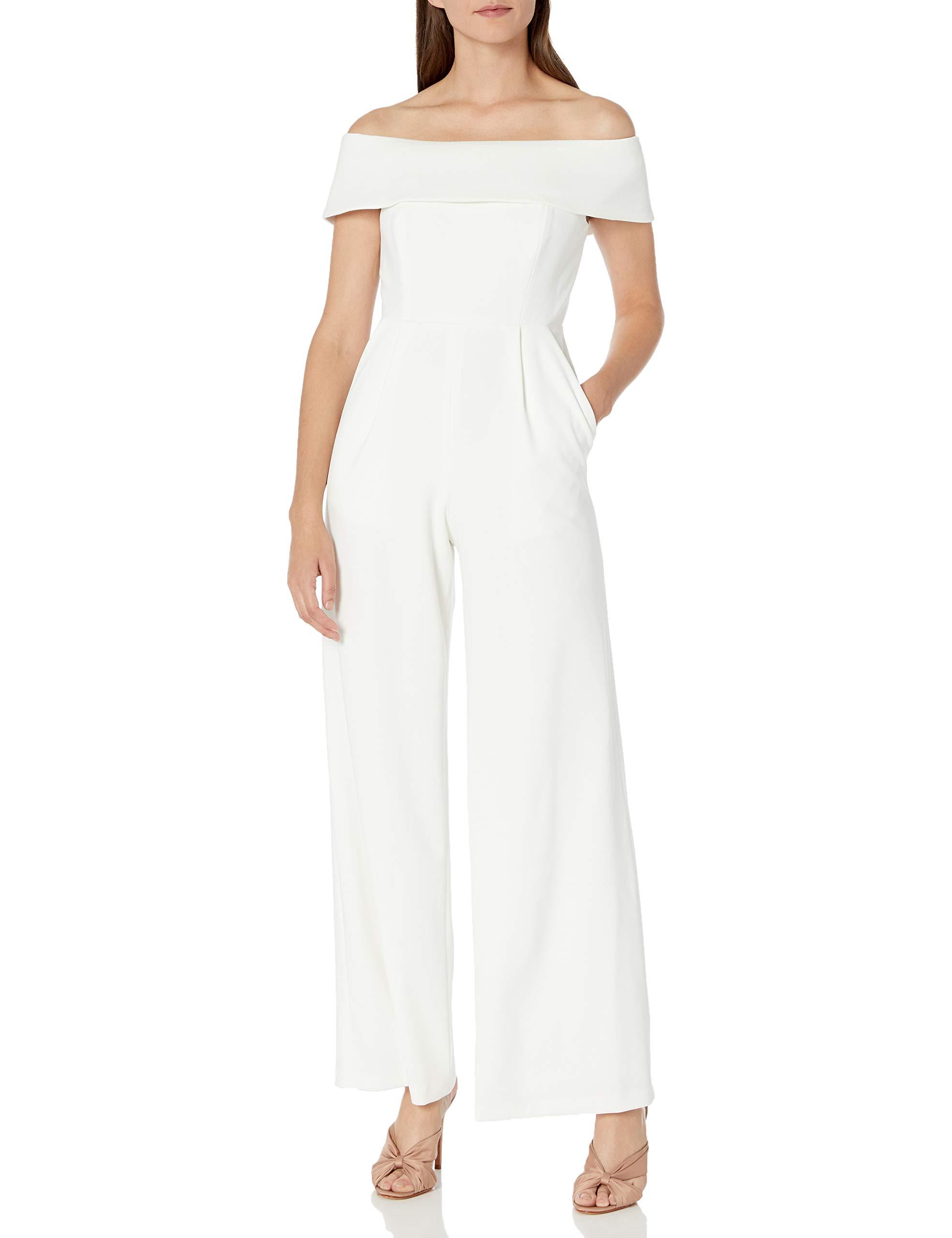Calvin Klein Off-the-shoulder Wide Leg Jumpsuit in Cream (White) - Save ...