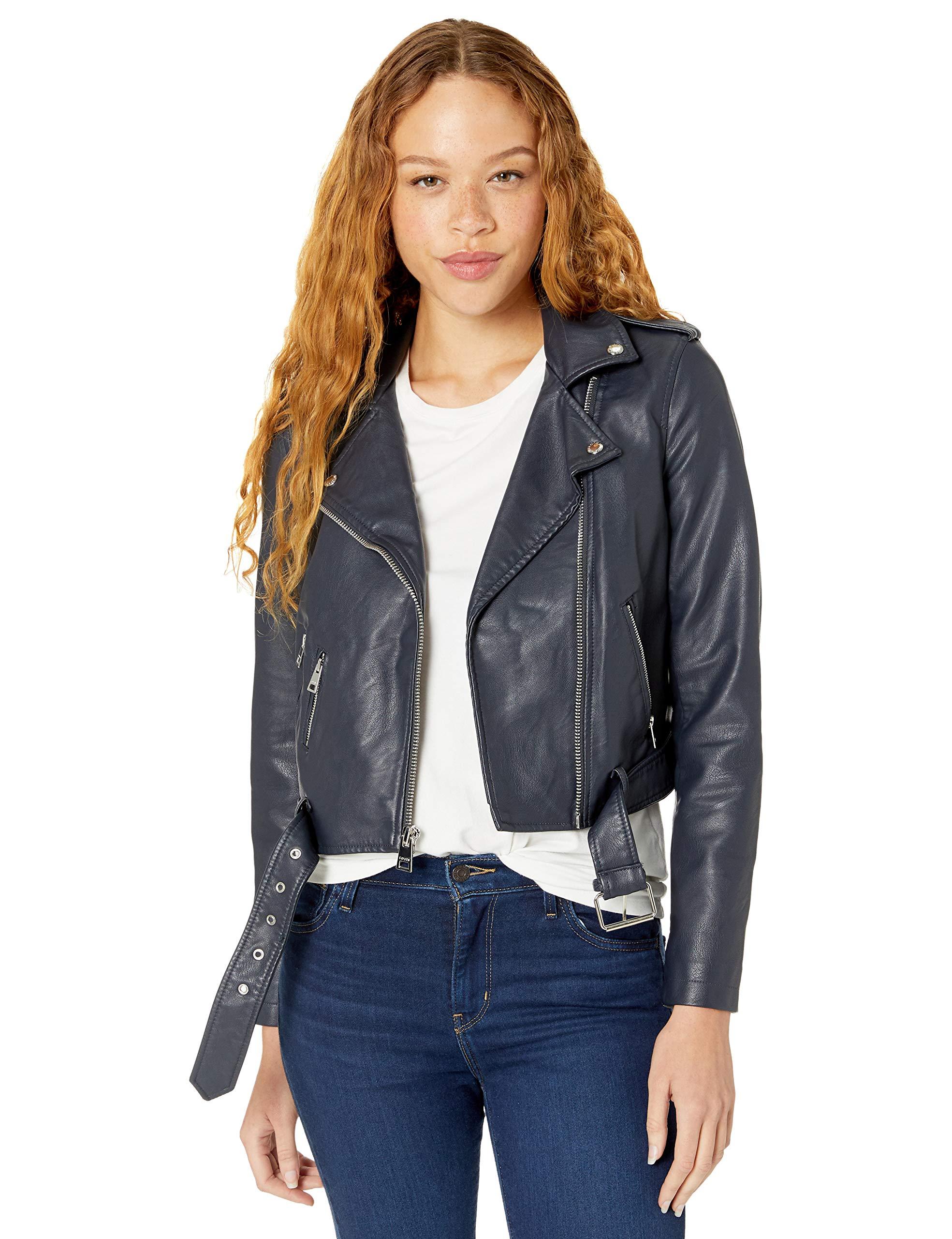 Levi's Faux Leather Asymmetrical Belted Motorcycle Jacket in Blue ...