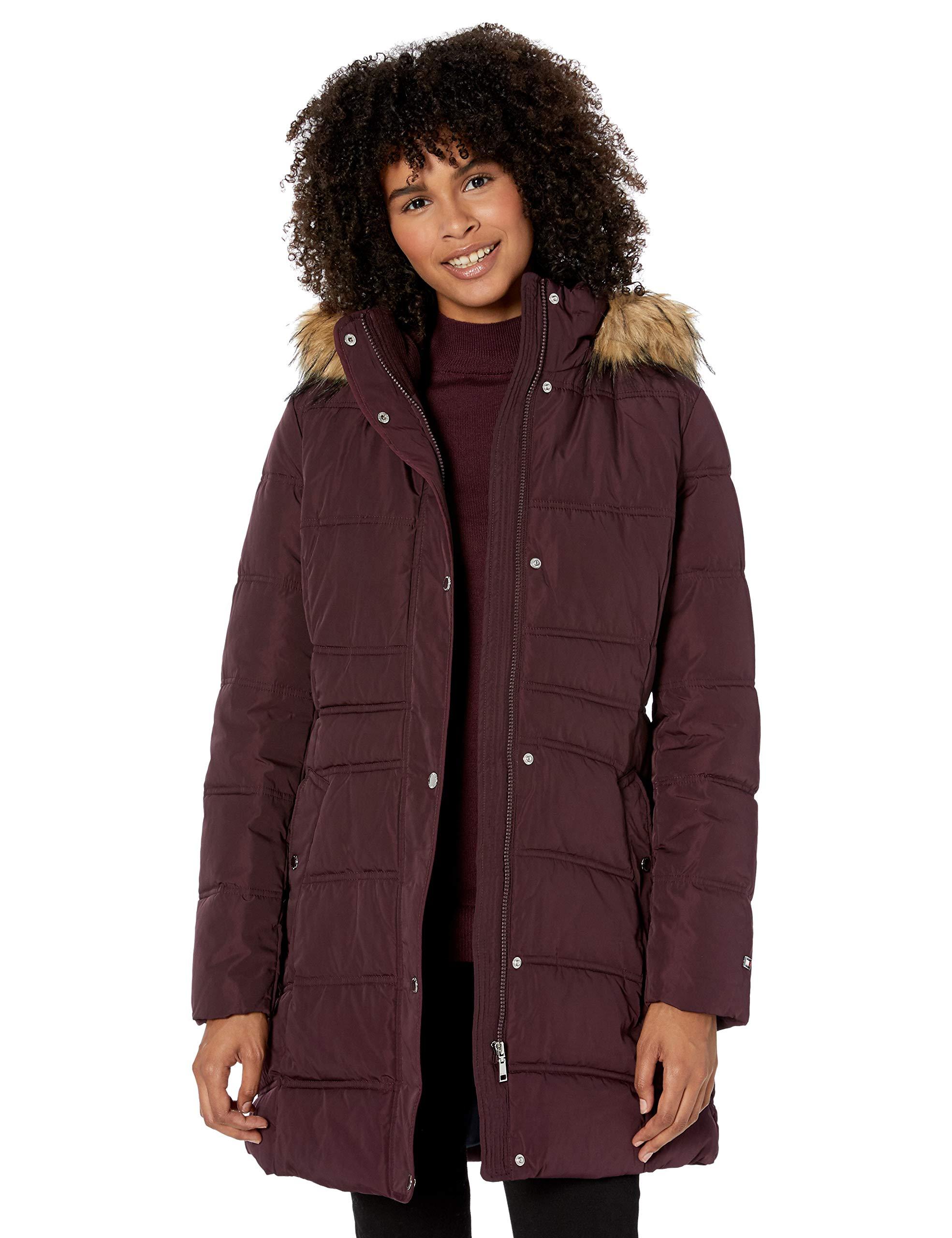 Tommy Hilfiger Quilted Faux Fur Trim Hood Long Puffer Jacket, Quilted Pattern - Save 34% - Lyst