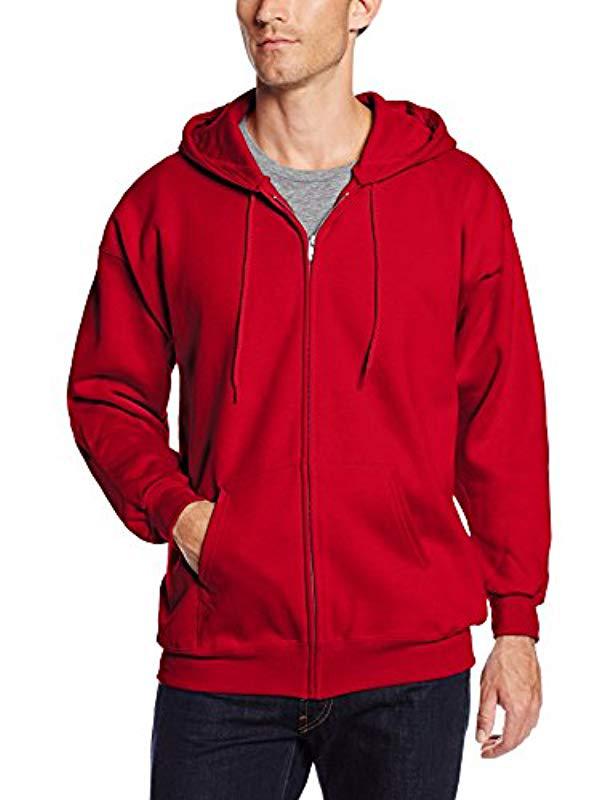 Hanes Full Zip Ultimate Heavyweight Fleece Hoodie in Deep Red (Red) for ...