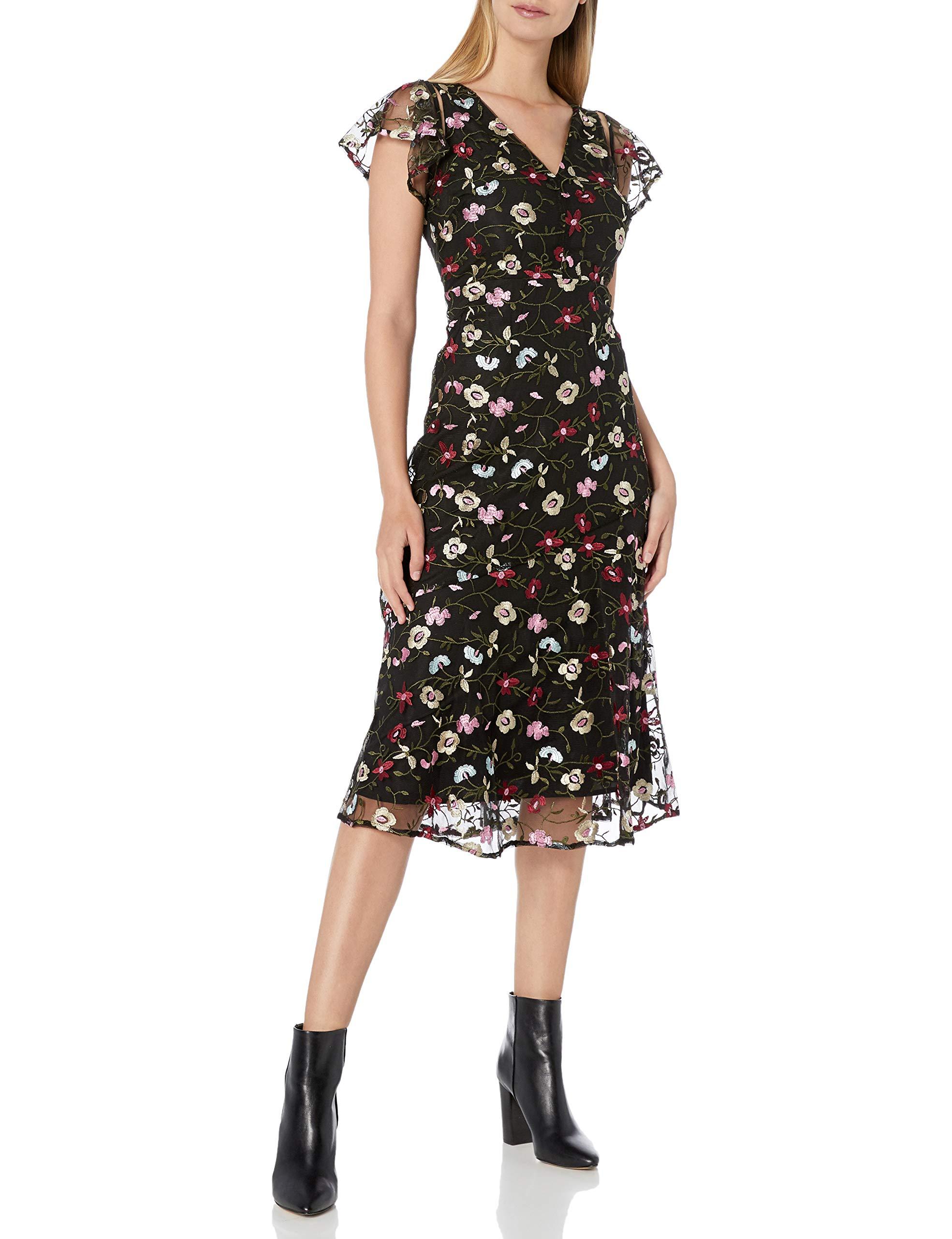Sam Edelman Short Sleeve Embroidered Mesh Midi Dress in Black - Lyst