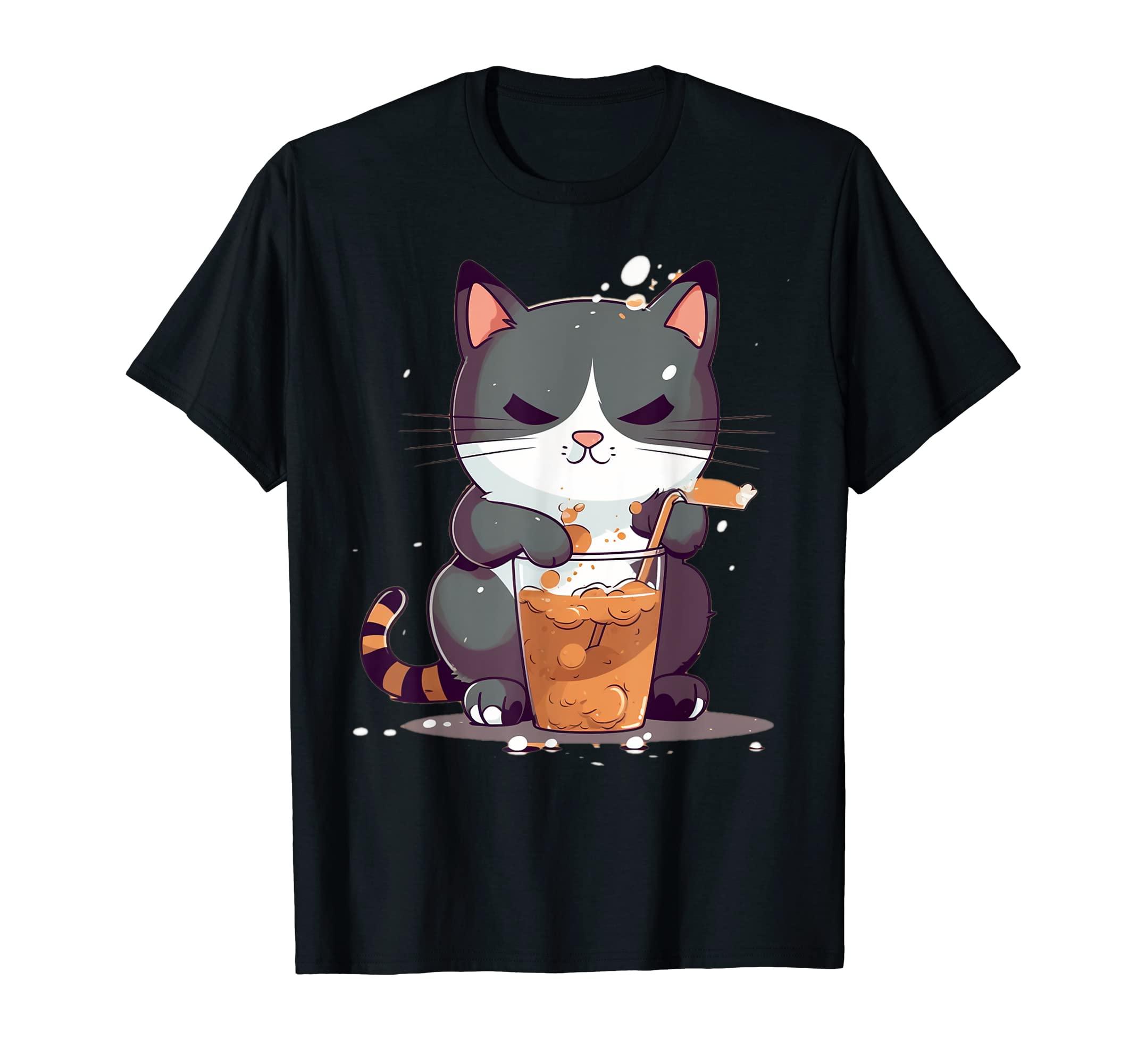 Caterpillar Cats Boba Teas Bubble Teas Anime Kawaii Tshirt in Black Lyst