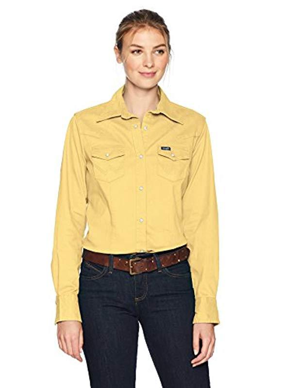 Wrangler Long Sleeve Western Snap Work Shirt in Yellow | Lyst