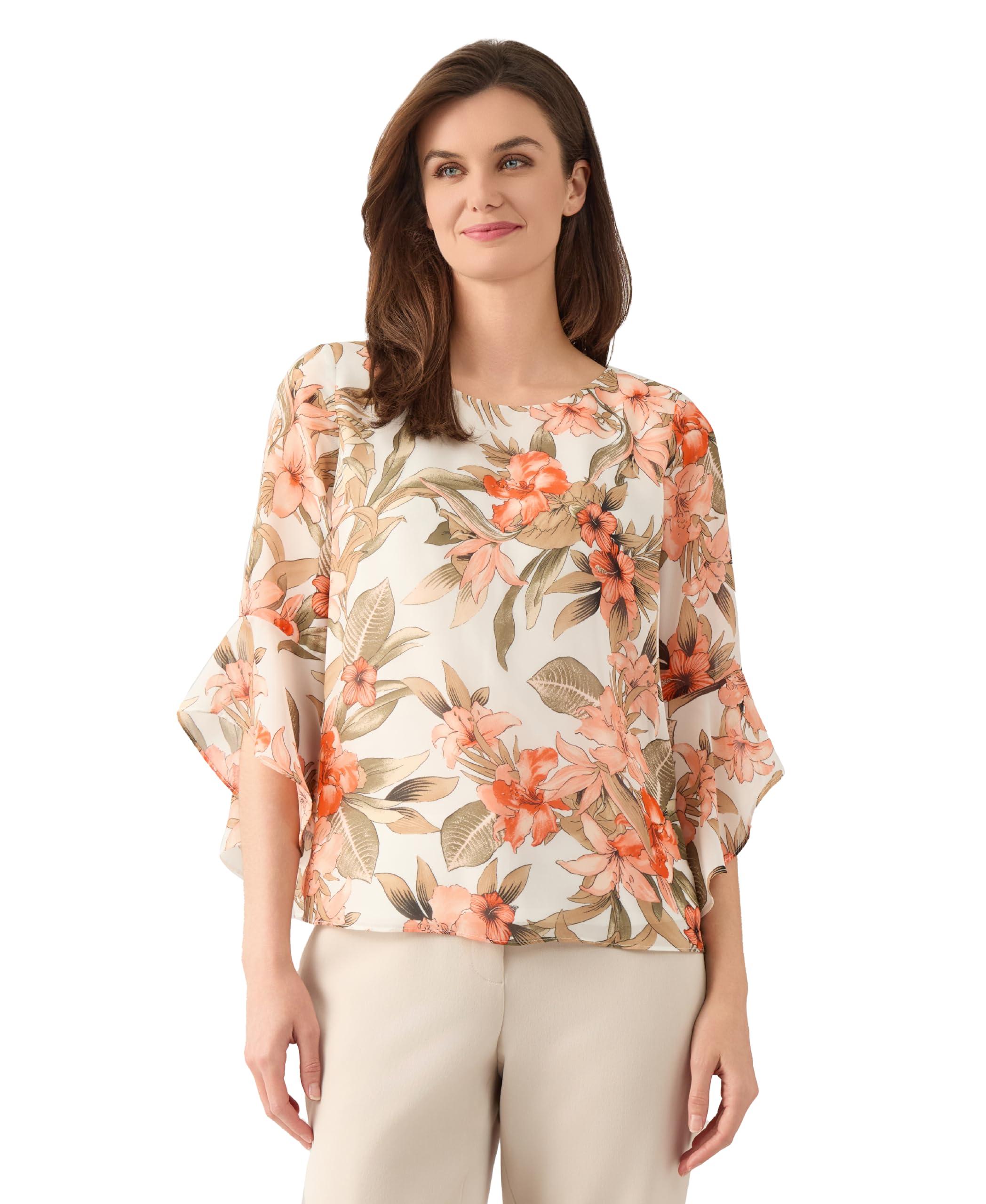 Kasper 3/4 Ruffle Sleeve Printed Chiffon Top Lyst