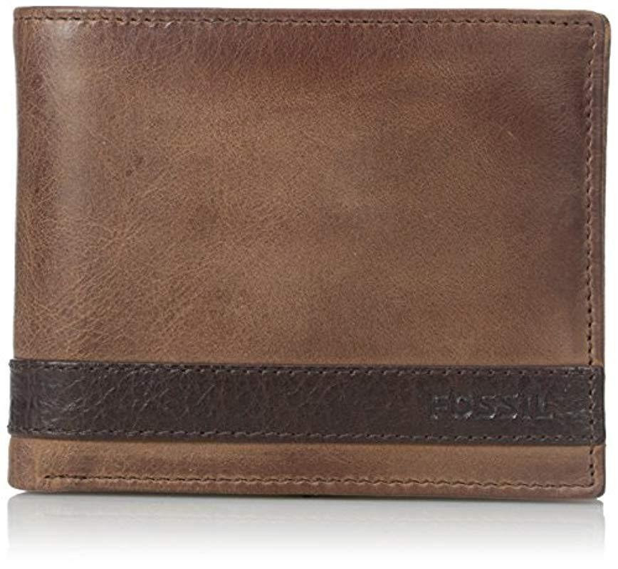 Fossil Quinn Leather Bifold Flip Id Wallet in Brown for Men Lyst