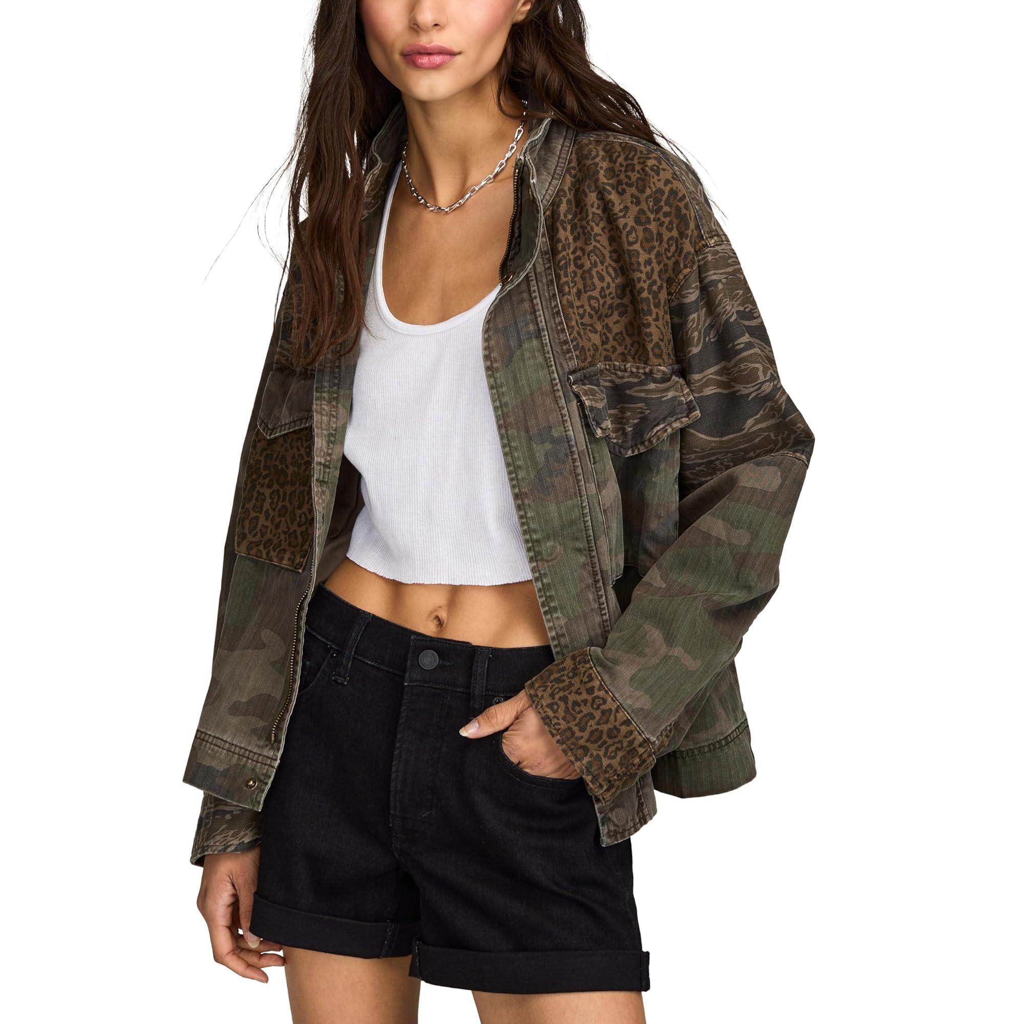 Lucky Brand Patchwork Cropped Jacket in Gray