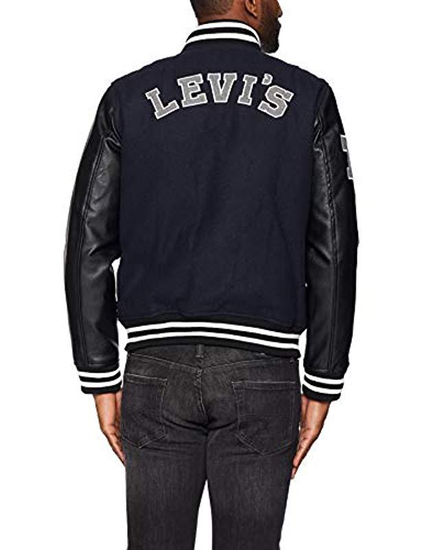 Levi's Mixed Media Varsity Letterman Bomber Jacket in Navy (Blue) for Men |  Lyst