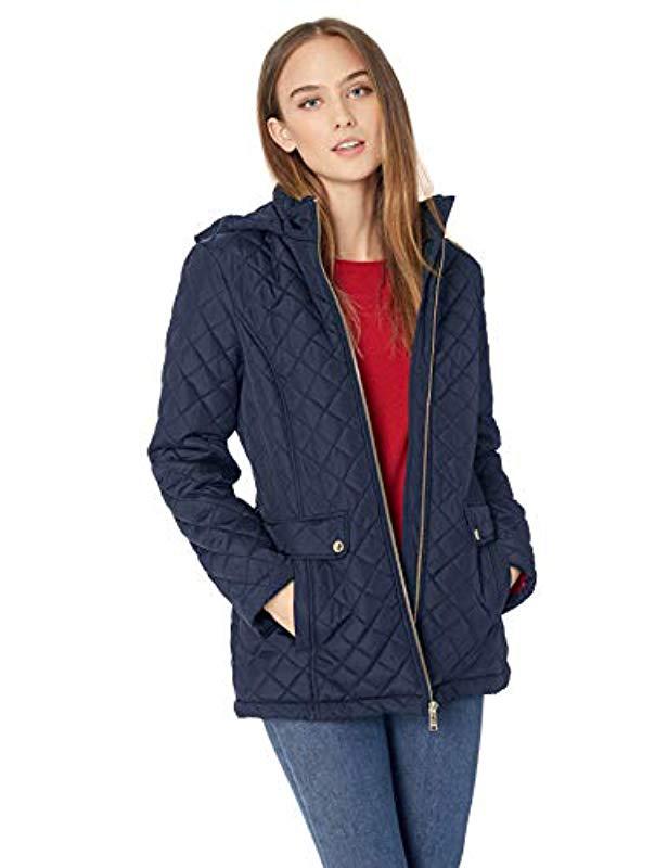 nul kapsel jury Tommy Hilfiger Diamond Quilted Jacket With Covered Placket And Hood in Blue  | Lyst