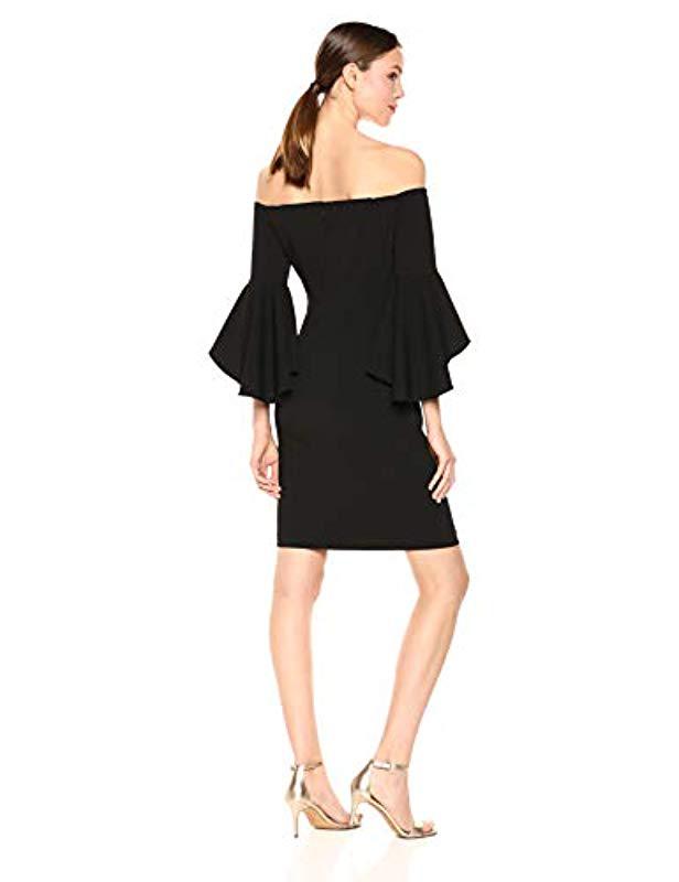 calvin klein off the shoulder flutter bell sleeve dress