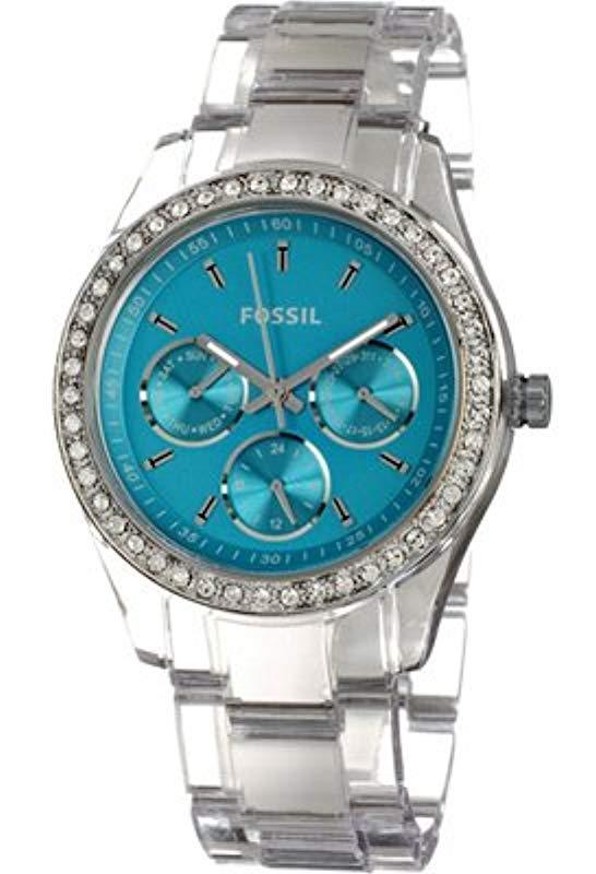 Fossil Es2603 Clear Plastic Bracelet Turquoise Glitz Analog Dial  Multifunction Watch in Blue | Lyst
