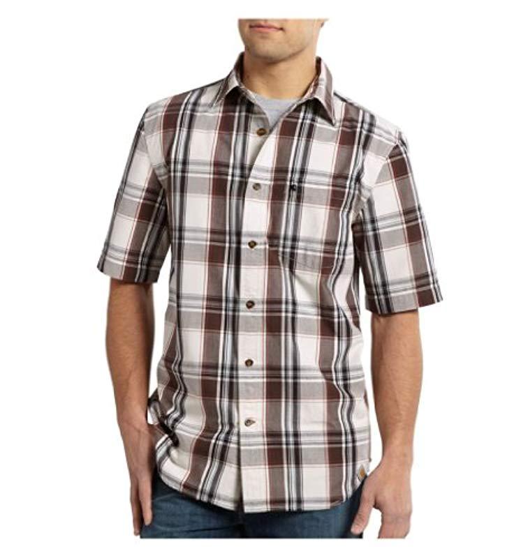 Carhartt Cotton Essential Plaid Open Collar Short-sleeve Shirt in Brown ...