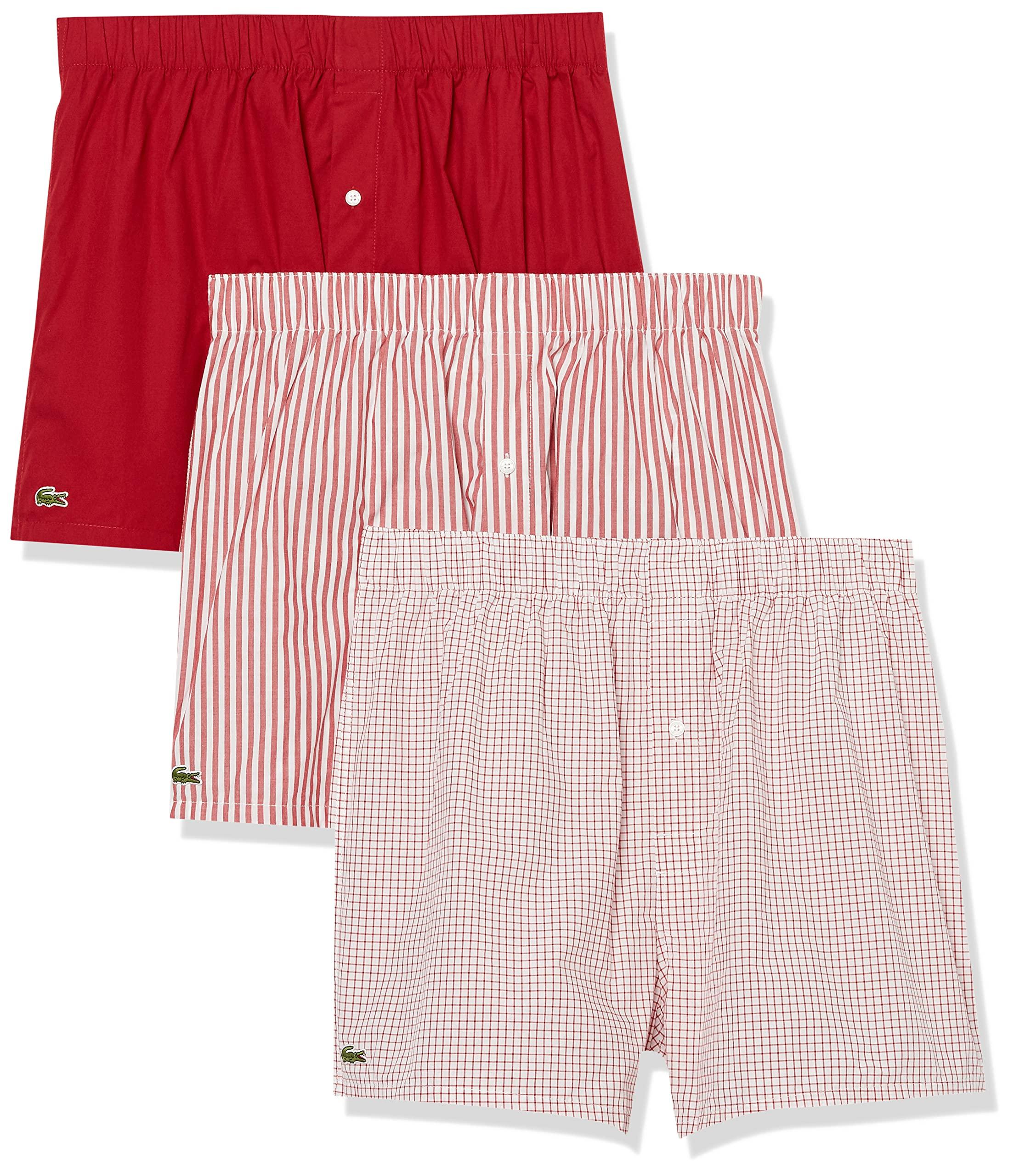 Lacoste Mens Striped 3 Pack Woven Boxer Shorts in Red | Lyst