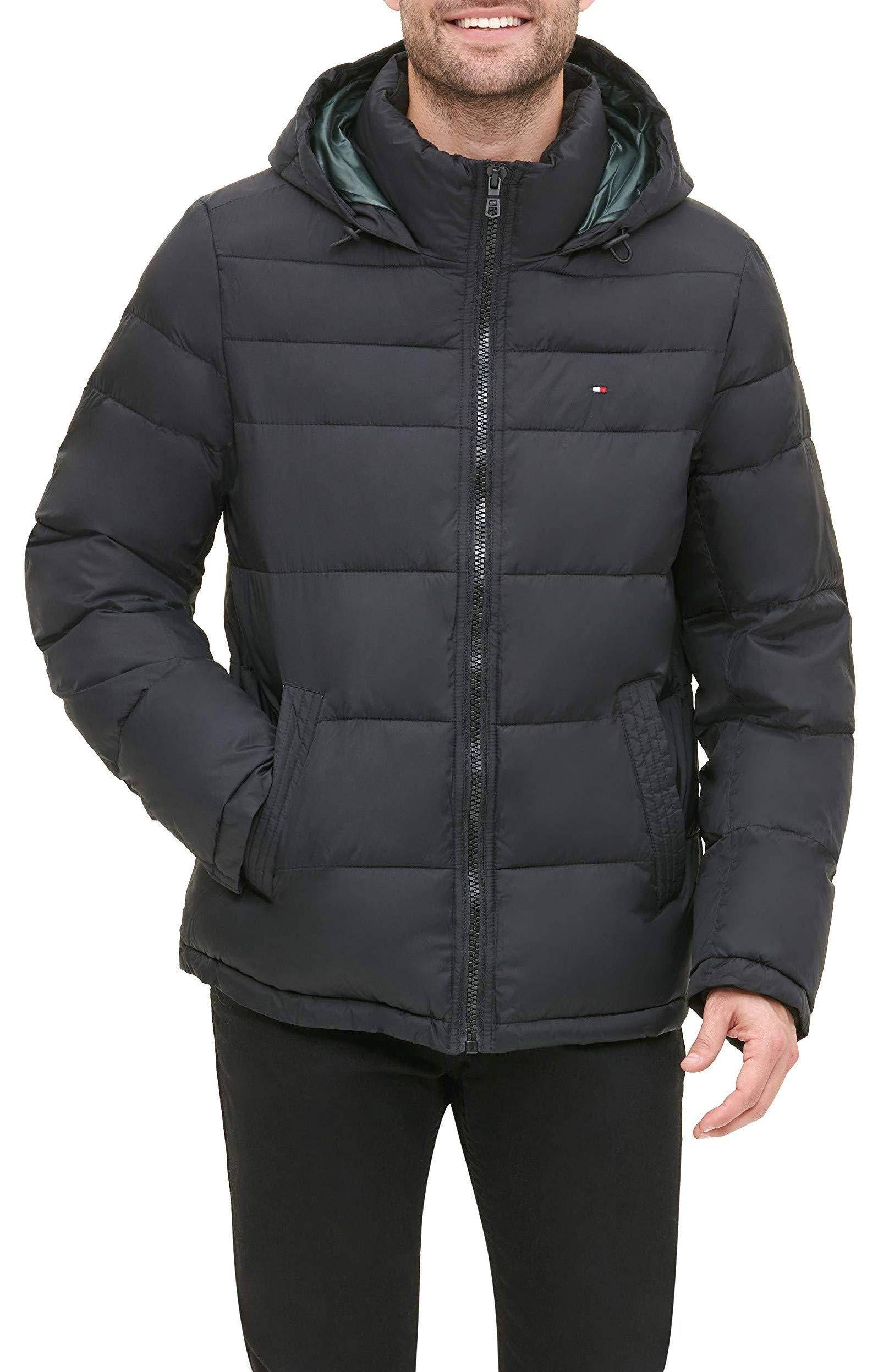 Tommy Hilfiger Synthetic Classic Hooded Puffer Jacket in Black (Yellow