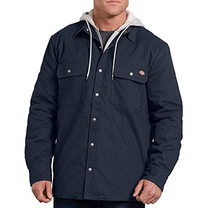 dickies men's relaxed fit hooded duck quilted shirt jacket big