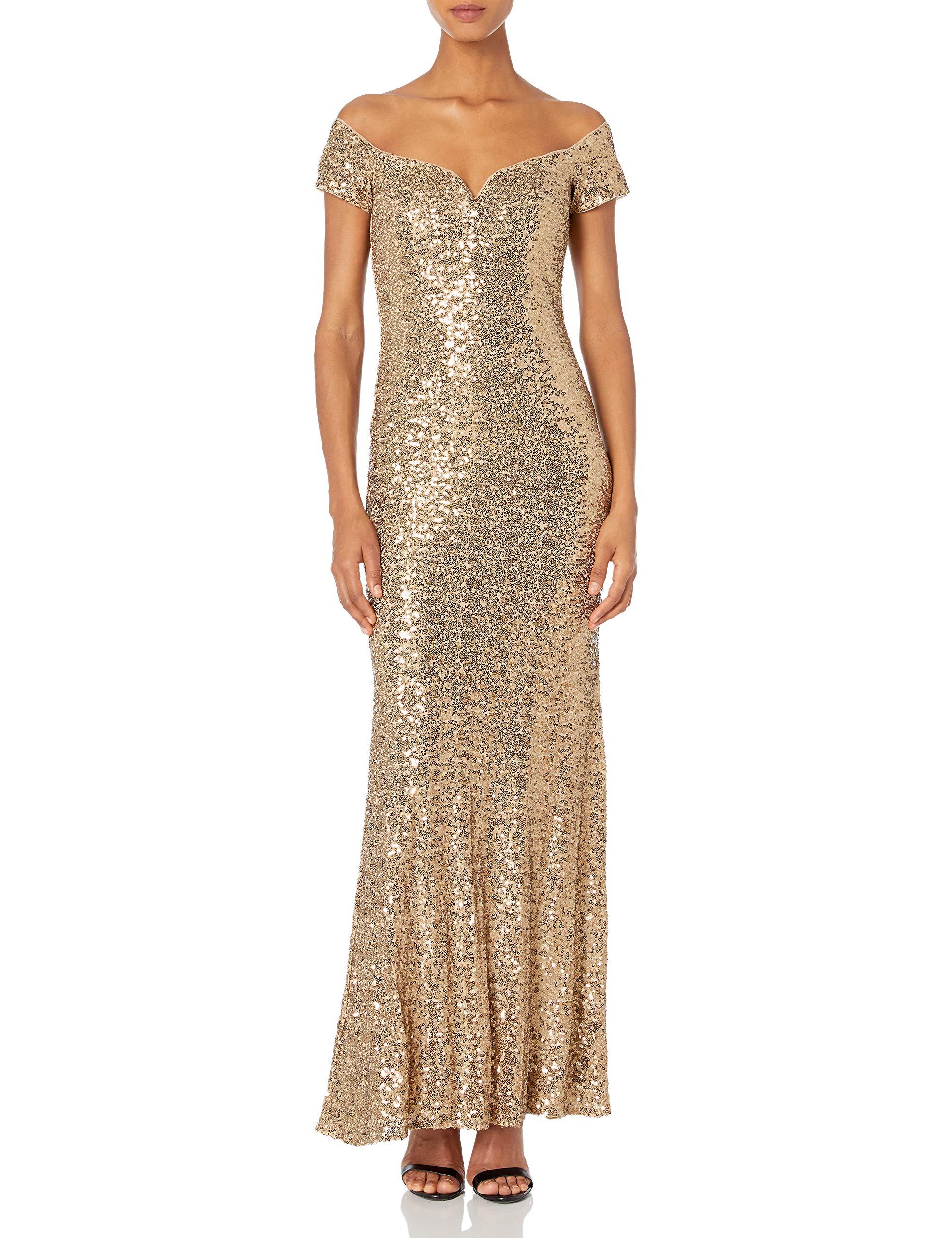 badgley mischka off the shoulder sequin gown