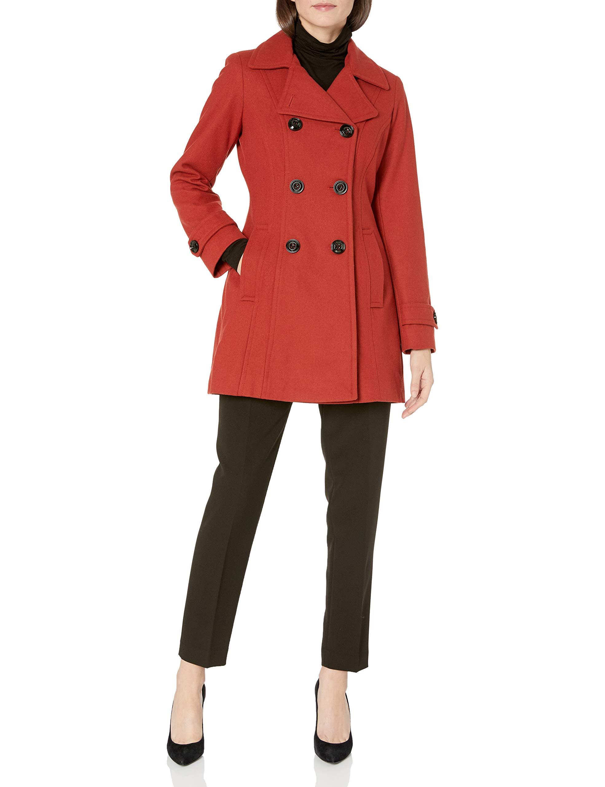 Anne Klein Wool Classic Double-breasted Coat in Red - Lyst