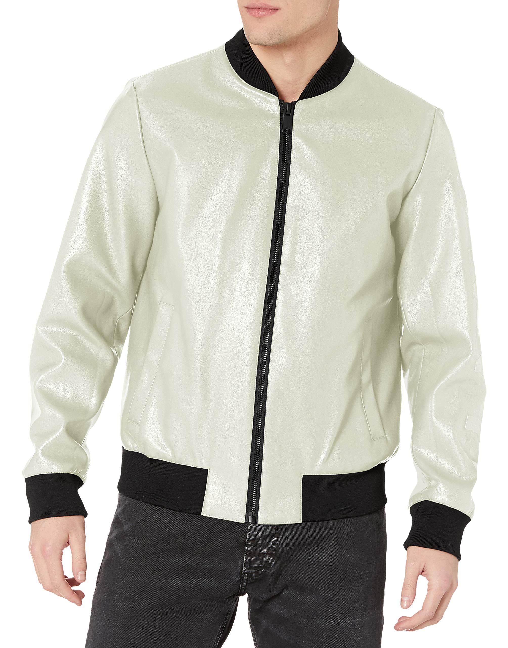 DKNY Leather Bomber Jacket in Natural for Men Lyst