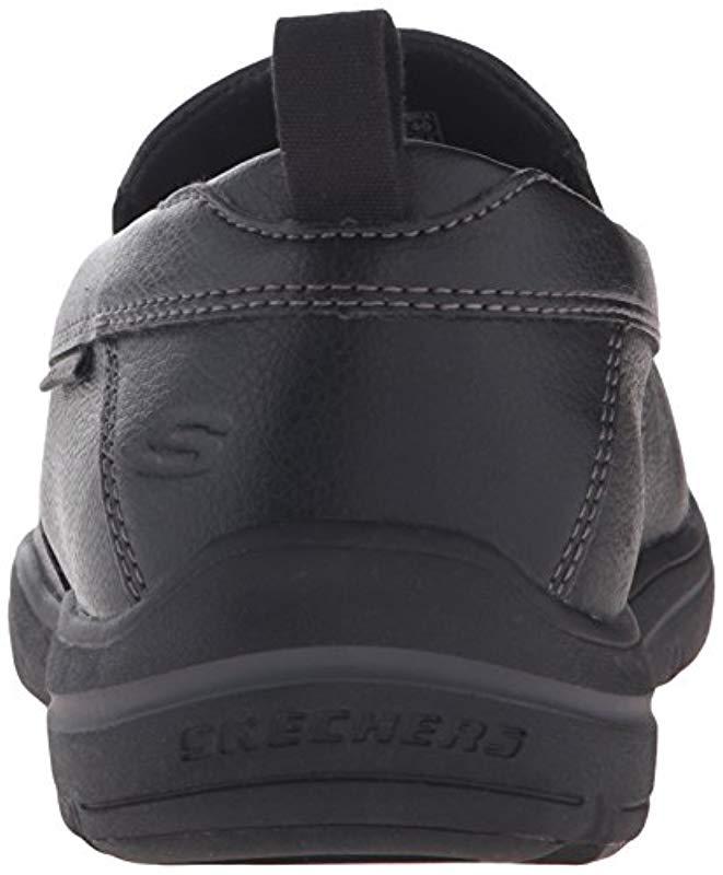 skechers black leather slip on