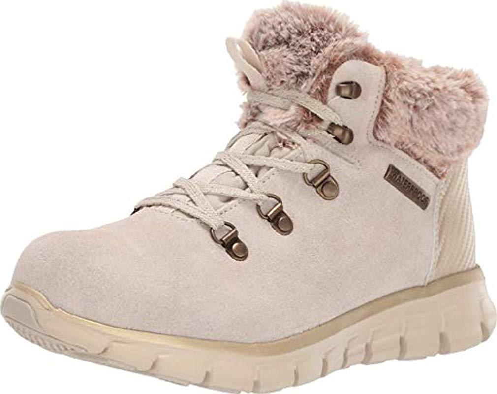 Skechers Synergy-short Waterproof Lace Up Boot With Fur Cuff Snow in Natural - Lyst