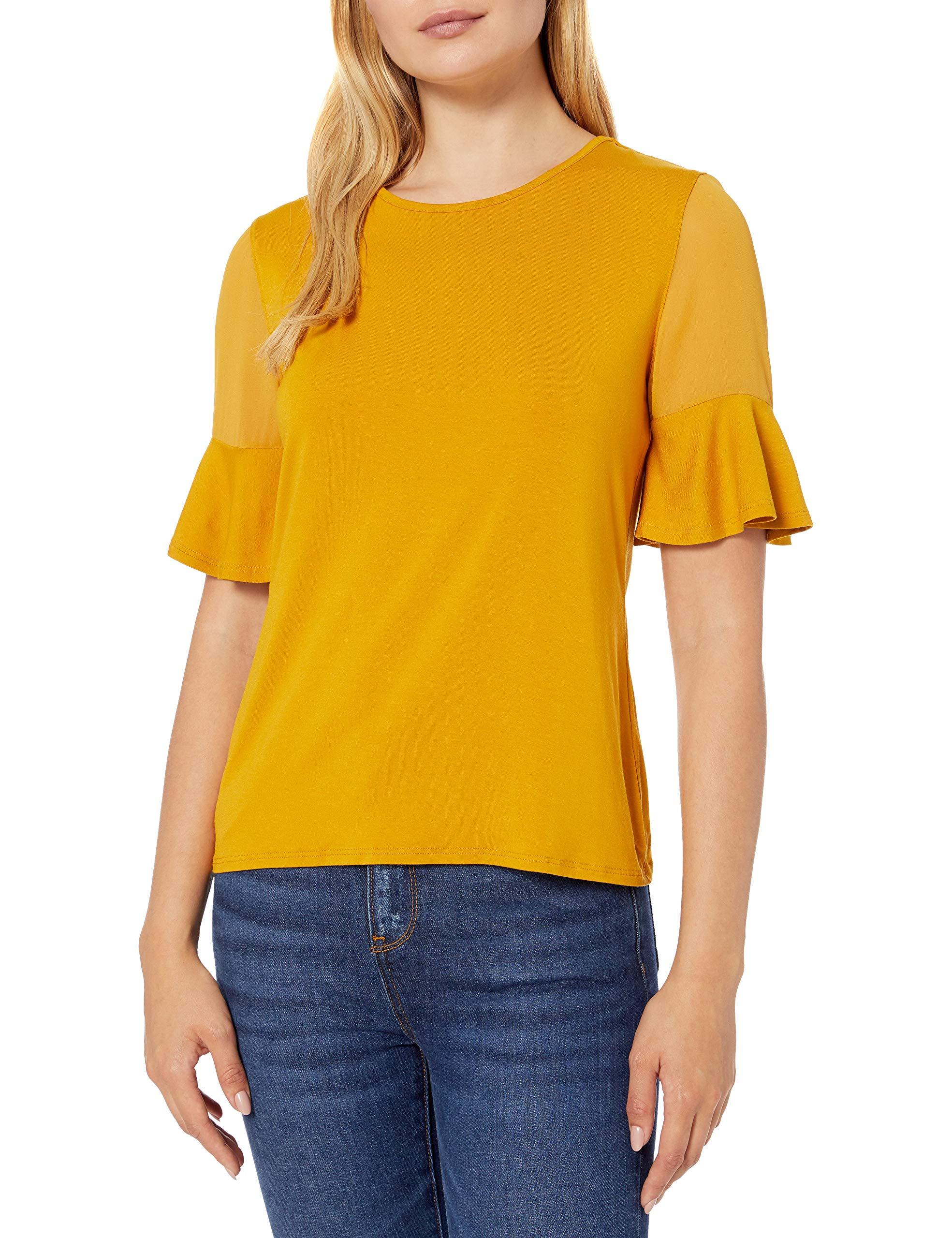 Vince Camuto Flutter Sleeve Mix Media Top With Chiffon Inserts in ...