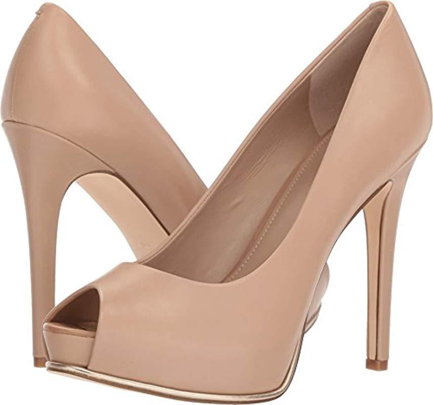 Guess Honora Peep-toe Platform Pumps in Natural | Lyst