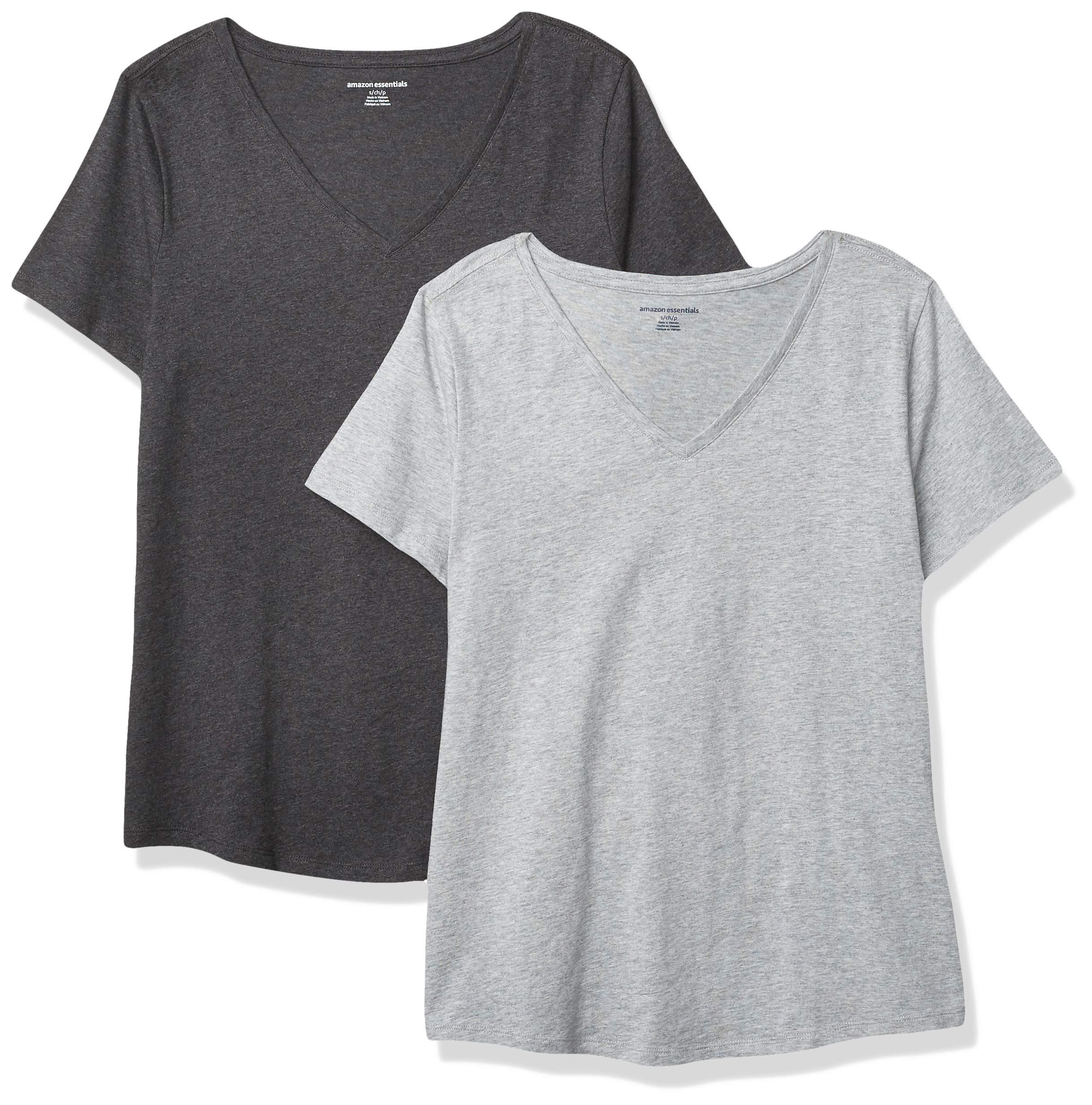 Amazon Essentials 2-pack Classic-fit 100% Cotton Short-sleeve V-neck T ...