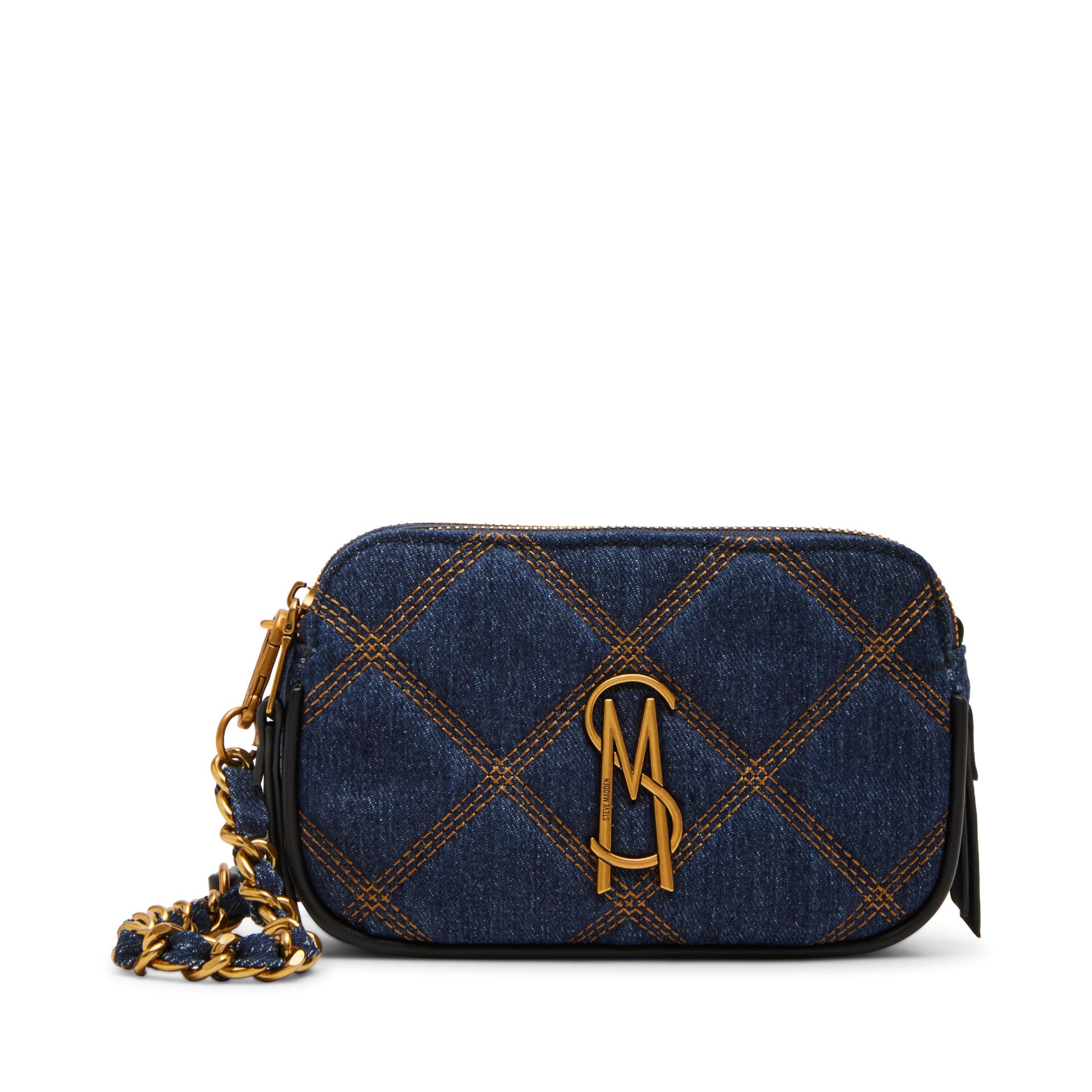 Steve Madden Women's Bmckenna Mini Crossbody Bag - Denim With 3D Rose & Rhinestones, Blue One Size