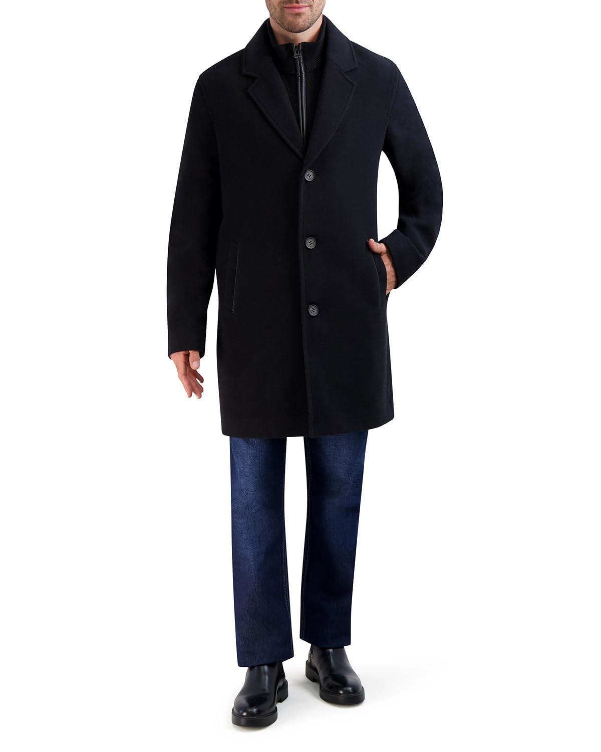Wool blend overcoat with knit bib inset cole haan store
