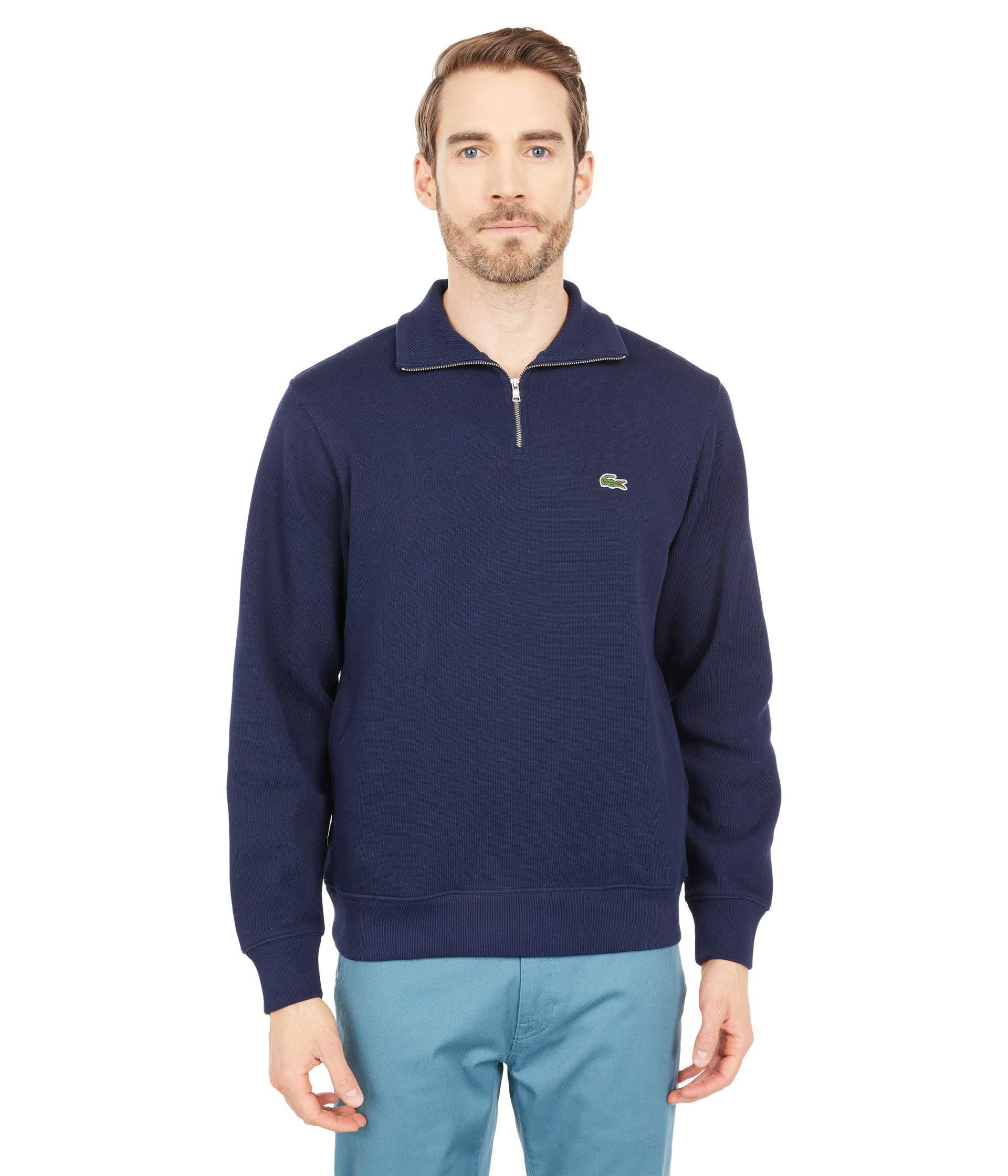 Lacoste Long Sleeve Solid 1/4 Zip Interlock Ribbed Sweatshirt in Blue ...