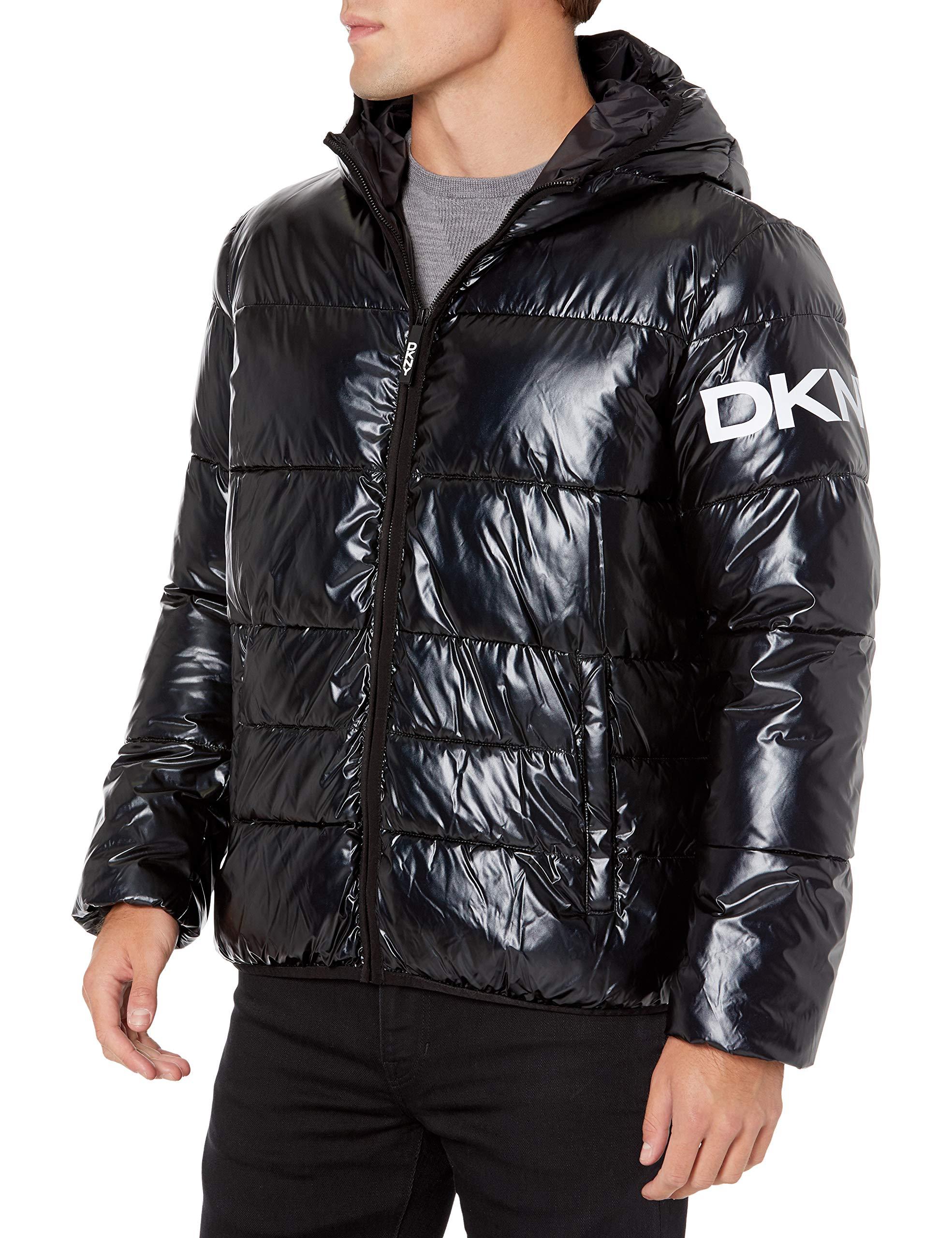 DKNY Synthetic Water Resistant Ultra Loft Hooded Logo Puffer Jacket in ...