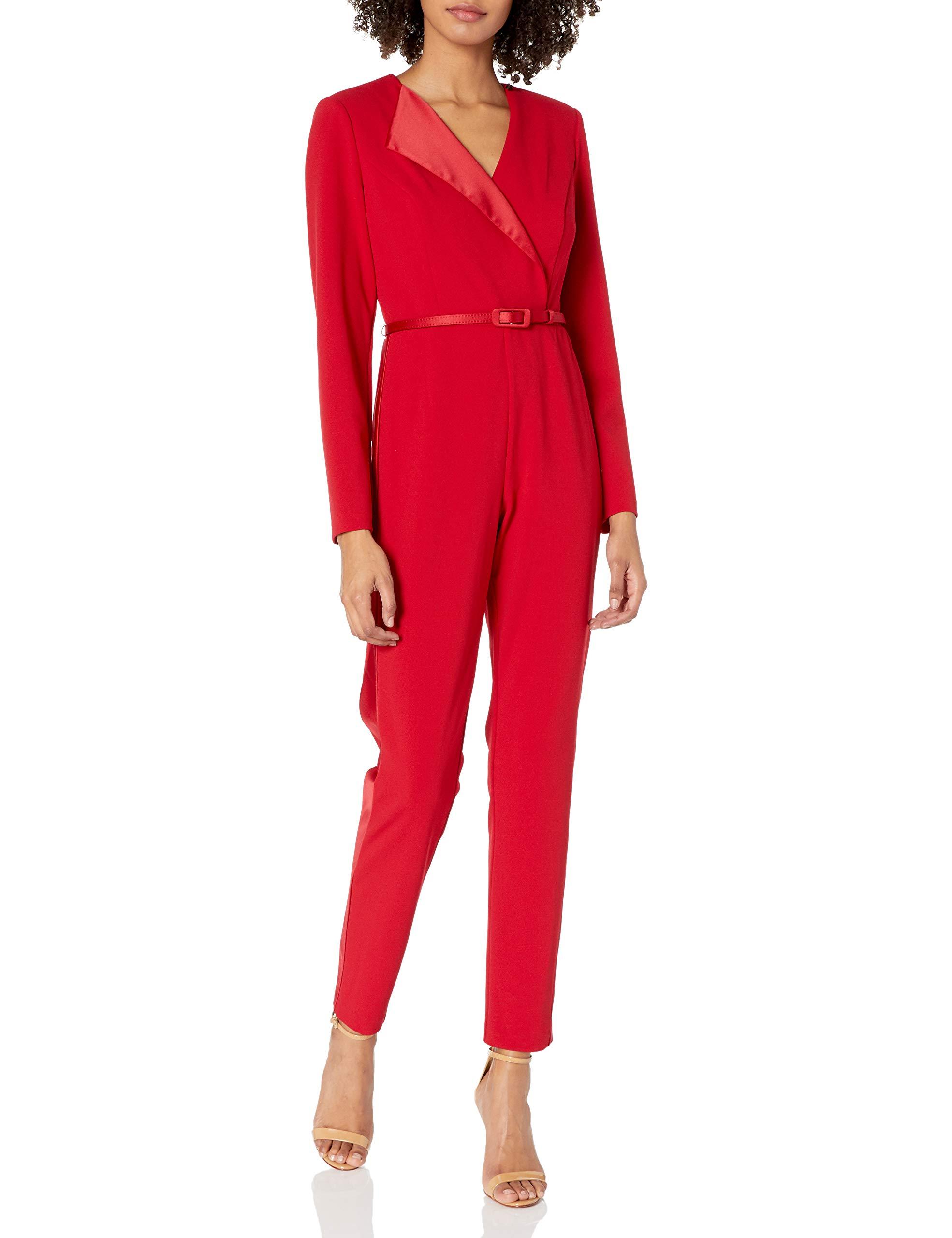 Adrianna Papell Long Sleeve Tapered Jumpsuit With Belted Waist Lyst