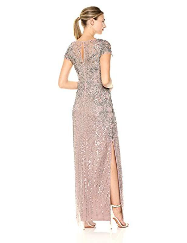 Aidan By Aidan Mattox Short Sleeve Beaded Illusion Yoke Column Gown - Save 2% - Lyst