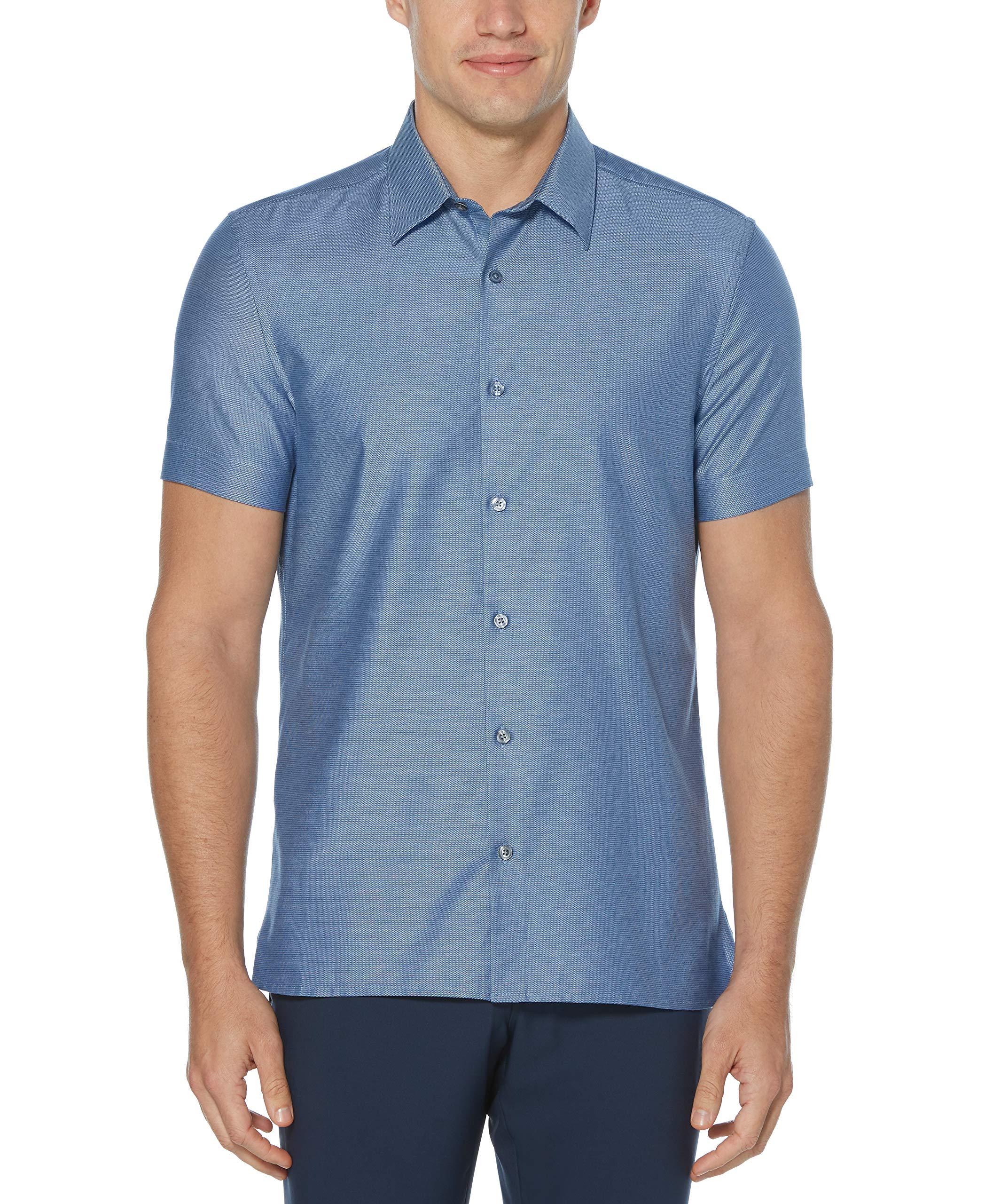 Perry Ellis Solid Textured Short Sleeve Button-down Shirt in Blue for ...