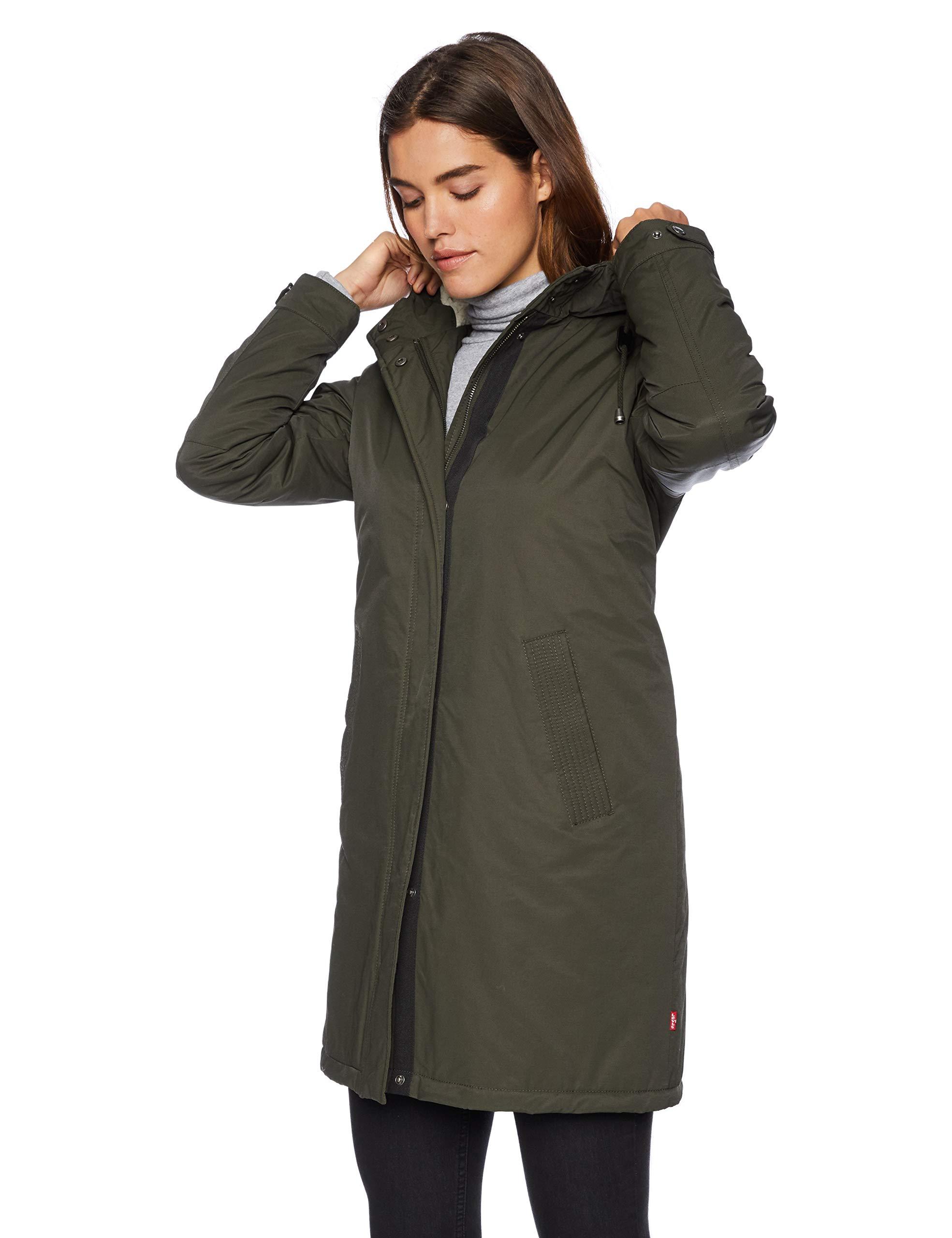 Levi's Cotton Bunny Sherpa Lined Hooded Coaches Parka Jacket in Army