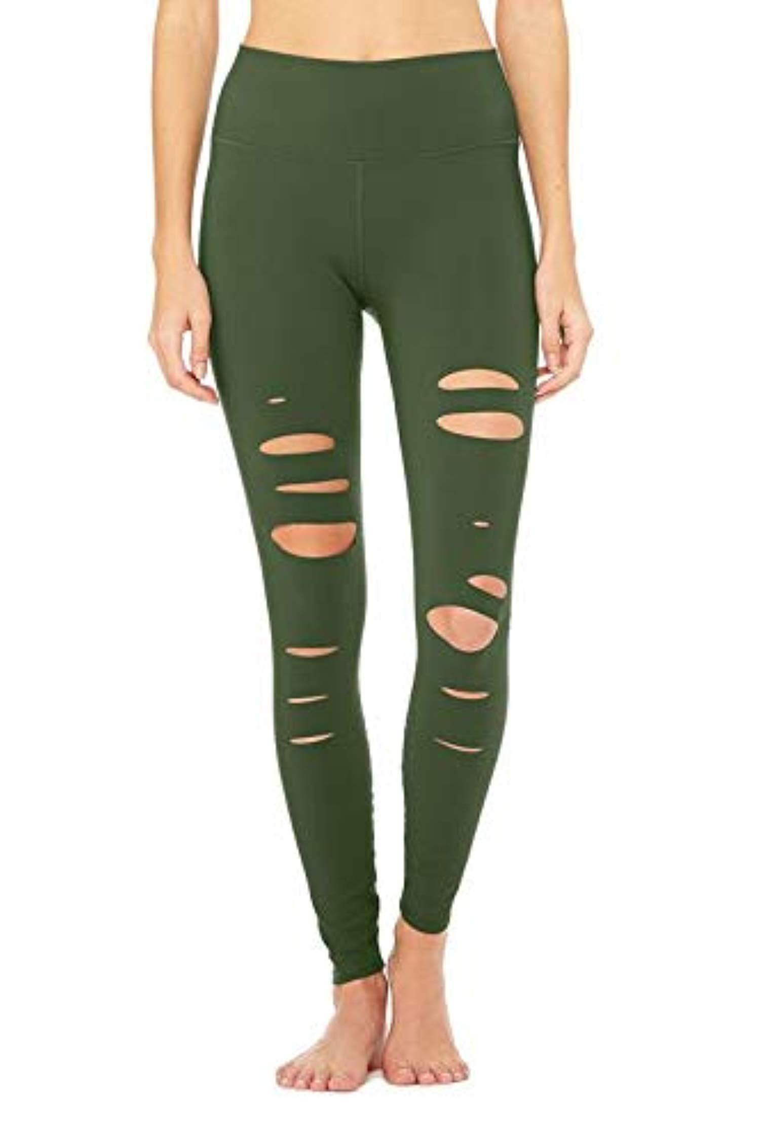 Alo Yoga Misses Hw Ripped Warrior Legging in Green Lyst