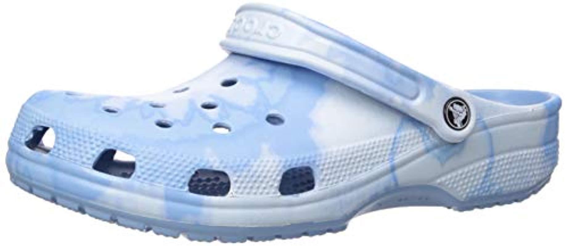 blue tie dye crocs womens
