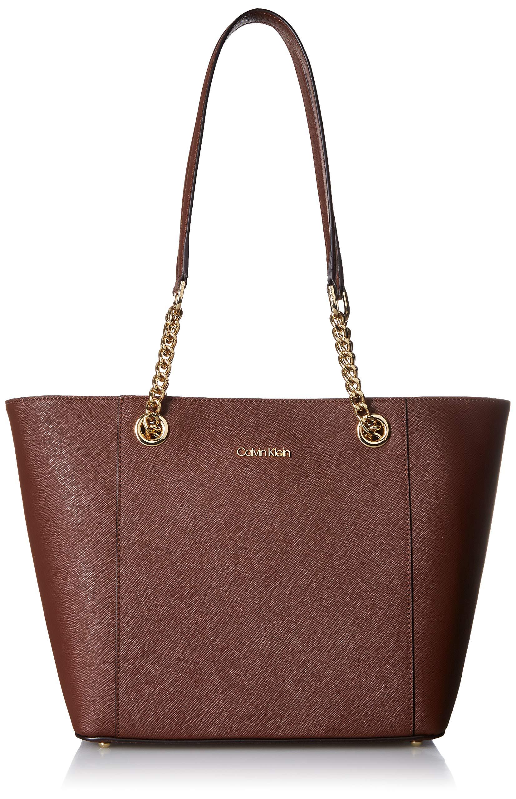 Calvin Klein Hayden Saffiano Leather East/west Top Zip Chain Tote Lyst