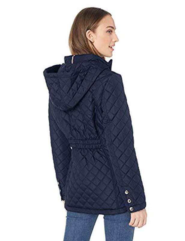 Tommy Hilfiger Diamond Quilted Jacket With Covered Placket And Hood in Blue  | Lyst