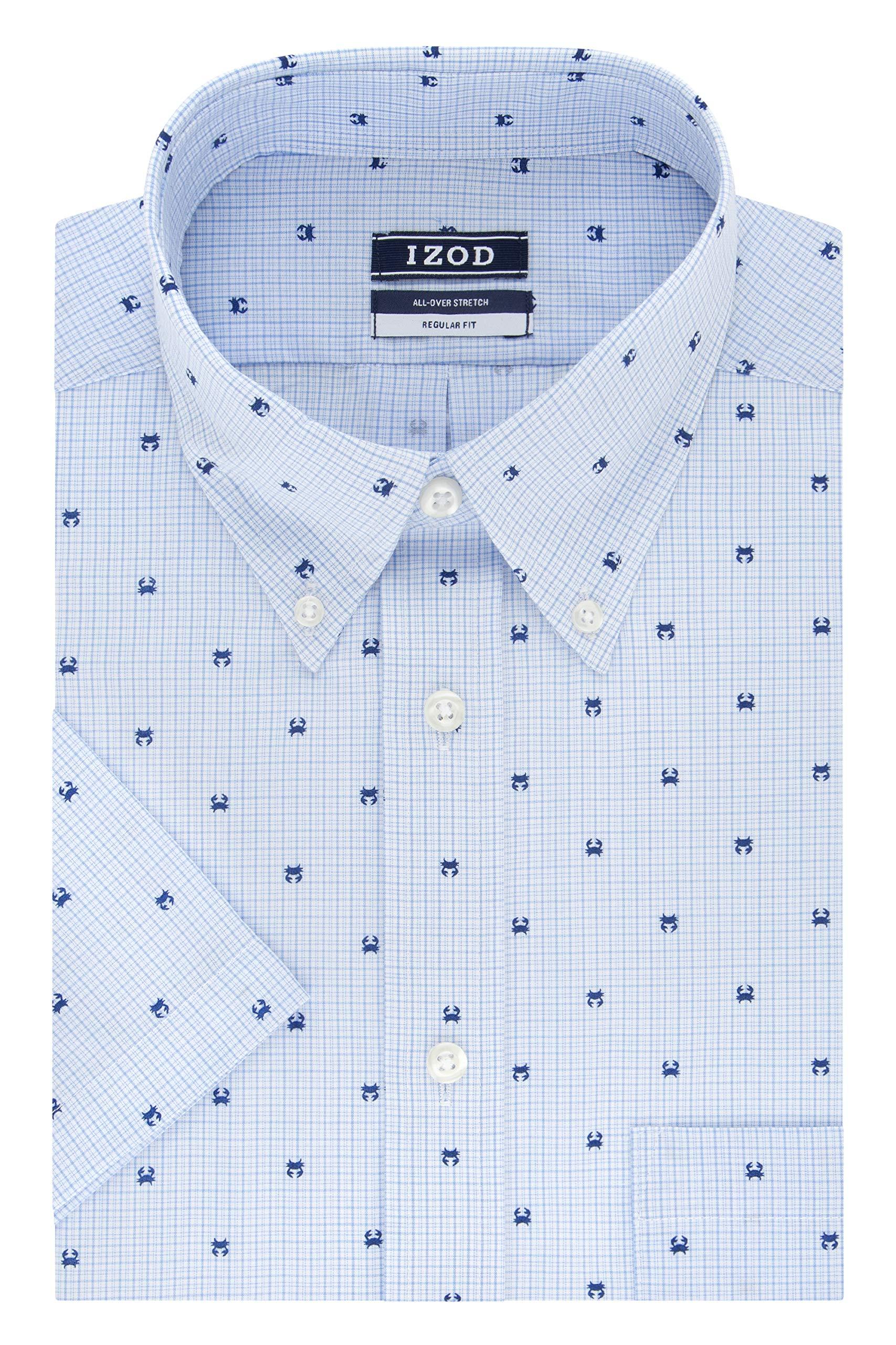 Izod Short Sleeve Dress Shirt Regular Fit Stretch Print in Blue for Men
