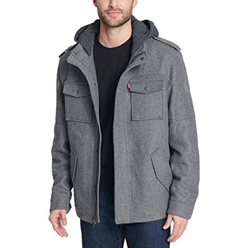 levi's wool military jacket with hood
