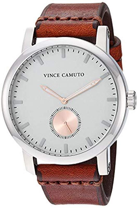 Vince Camuto Vc/1108lgsv Silver-tone And Brown Leather Strap Watch for ...