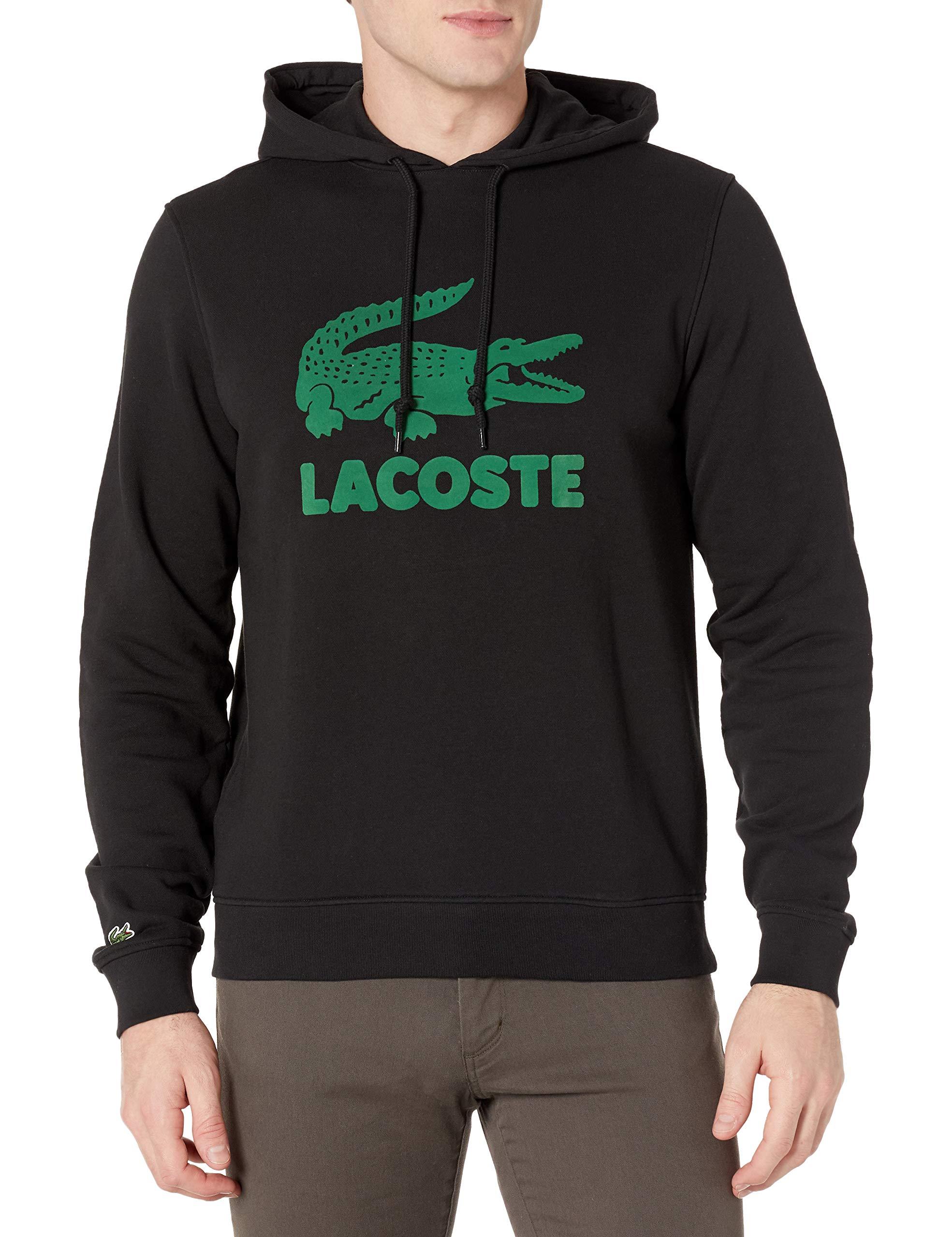 Lacoste Cotton Mens Long Sleeve Flocked Graphic Croc Hooded Sweatshirt in  Black for Men | Lyst