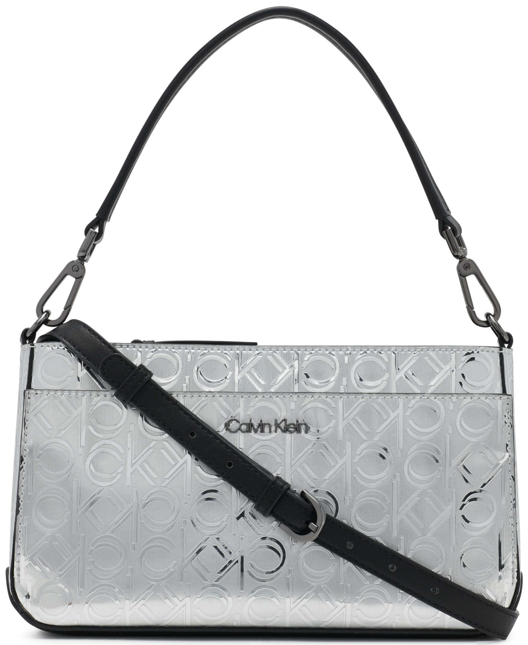 Calvin Klein Shoulder Bag - Quilted Shoulder Bag - Silver
