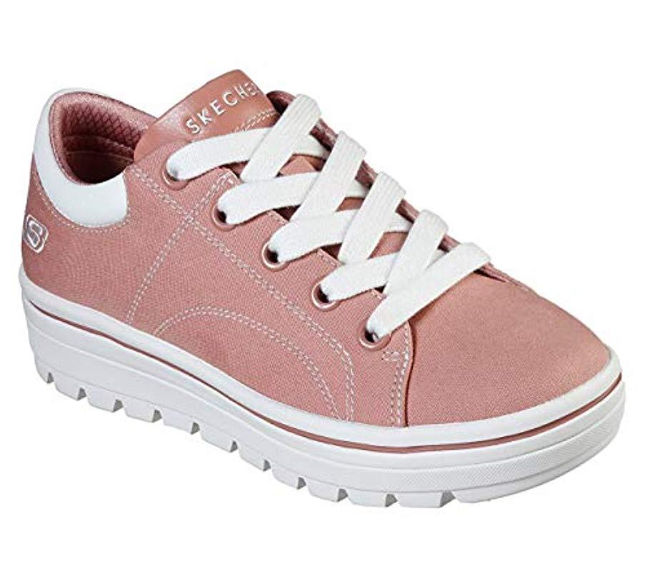 Skechers Street Cleat. Canvas Contrast Stitch Lace Up Sneaker in Pink | Lyst