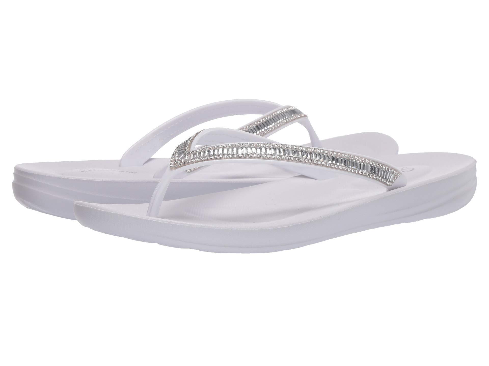 white flip flops with rhinestones