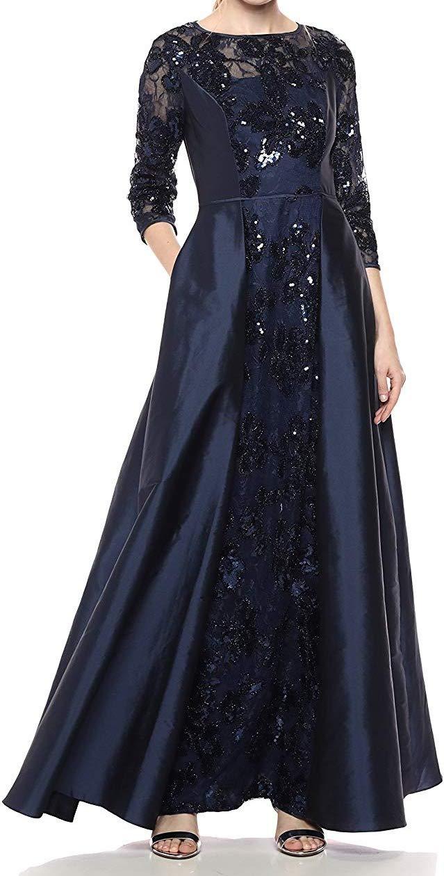 Adrianna Papell Sequin Gown With Taffeta Skirt Overlay in Blue | Lyst